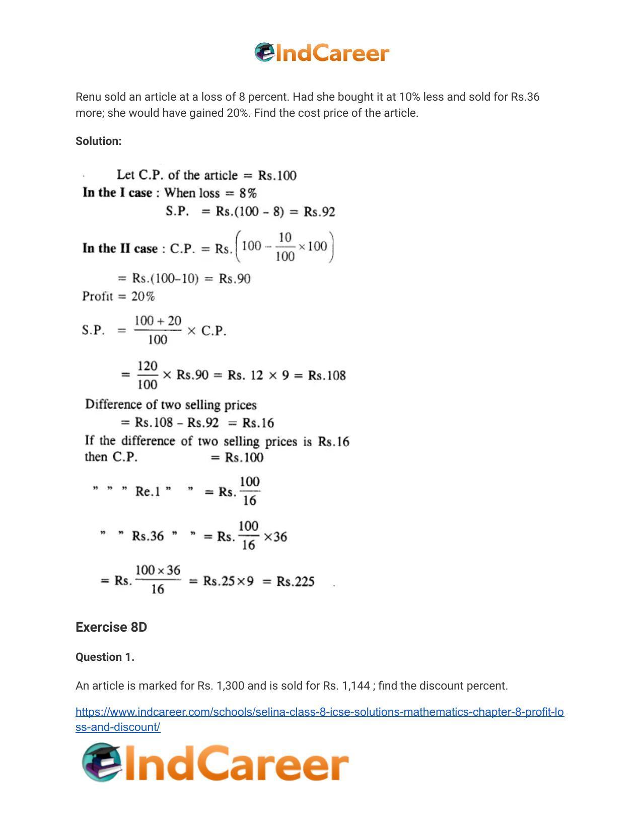 Selina Class 8 ICSE Solutions Mathematics : Chapter 8- Profit, Loss and Discount - Page 34