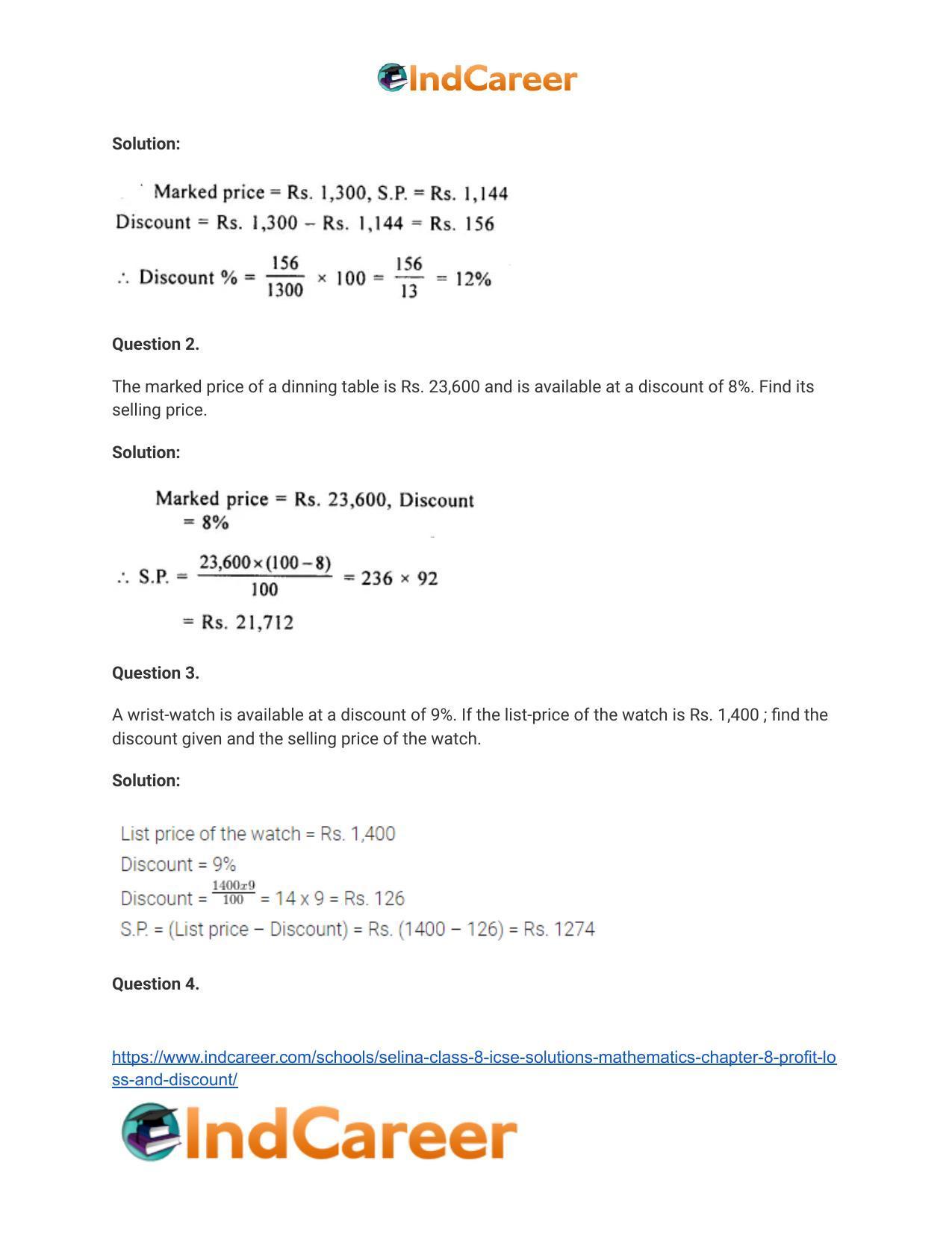 Selina Class 8 ICSE Solutions Mathematics : Chapter 8- Profit, Loss and Discount - Page 35