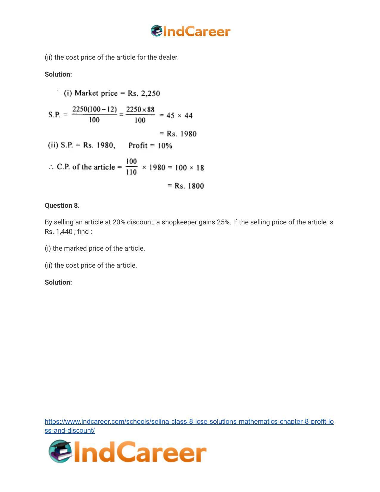 Selina Class 8 ICSE Solutions Mathematics : Chapter 8- Profit, Loss and Discount - Page 39