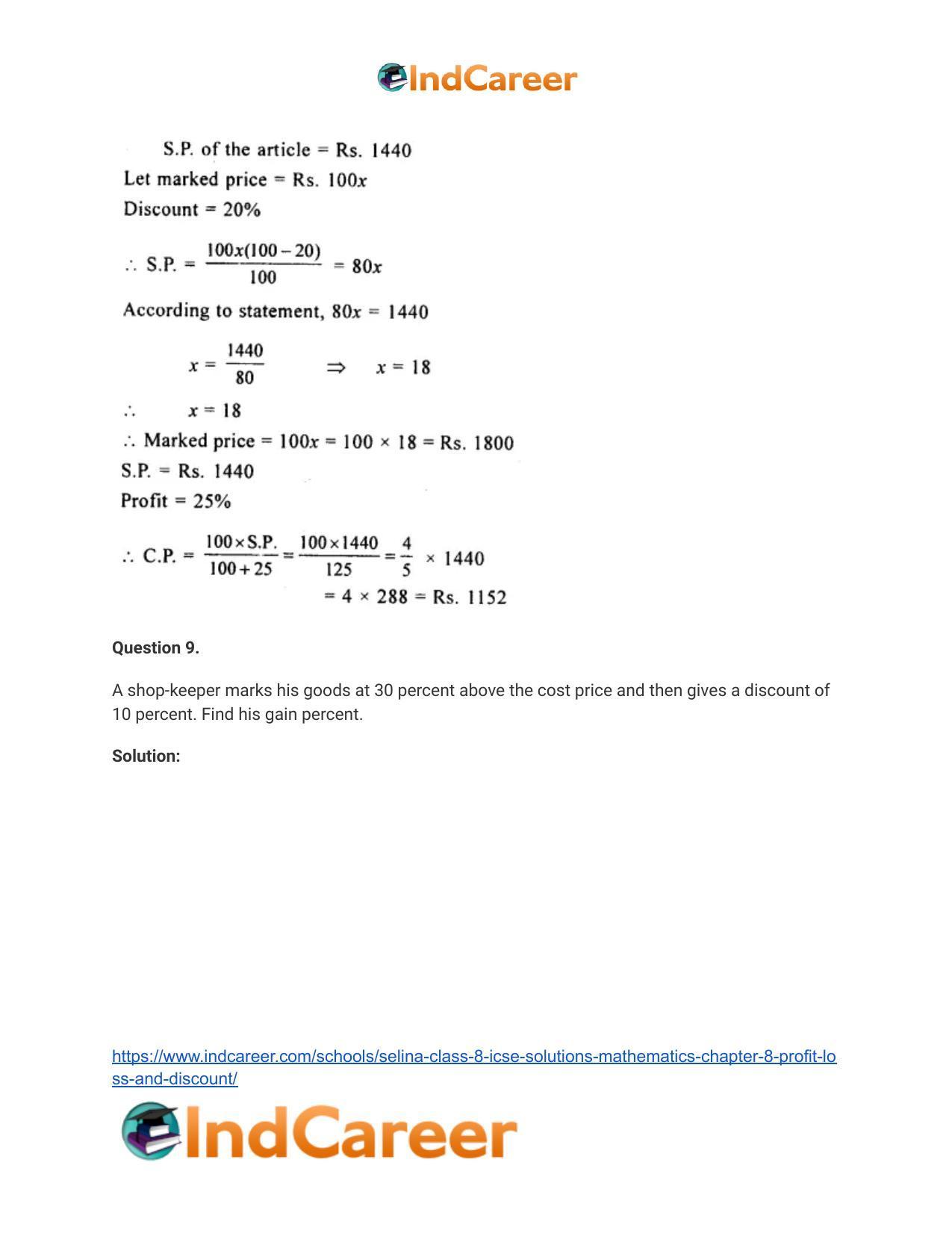 Selina Class 8 ICSE Solutions Mathematics : Chapter 8- Profit, Loss and Discount - Page 40
