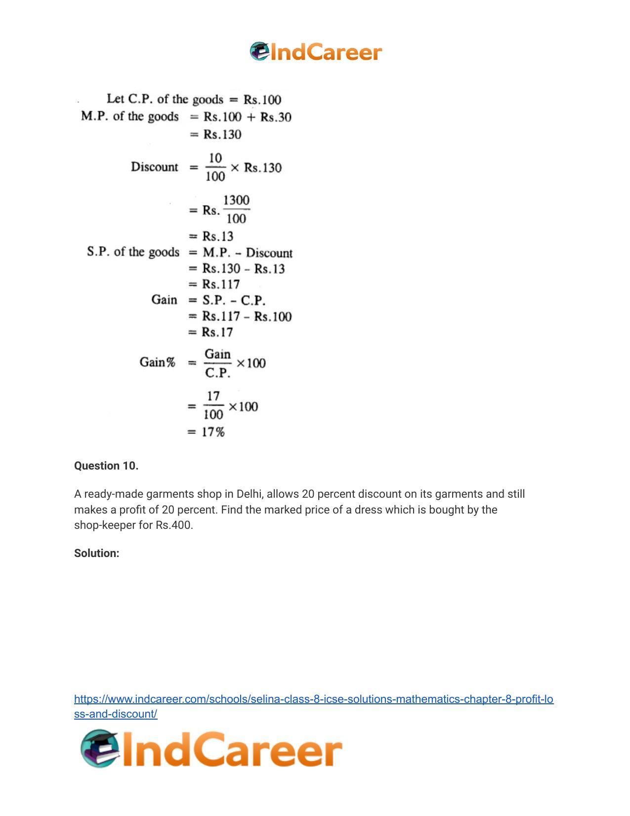 Selina Class 8 ICSE Solutions Mathematics : Chapter 8- Profit, Loss and Discount - Page 41