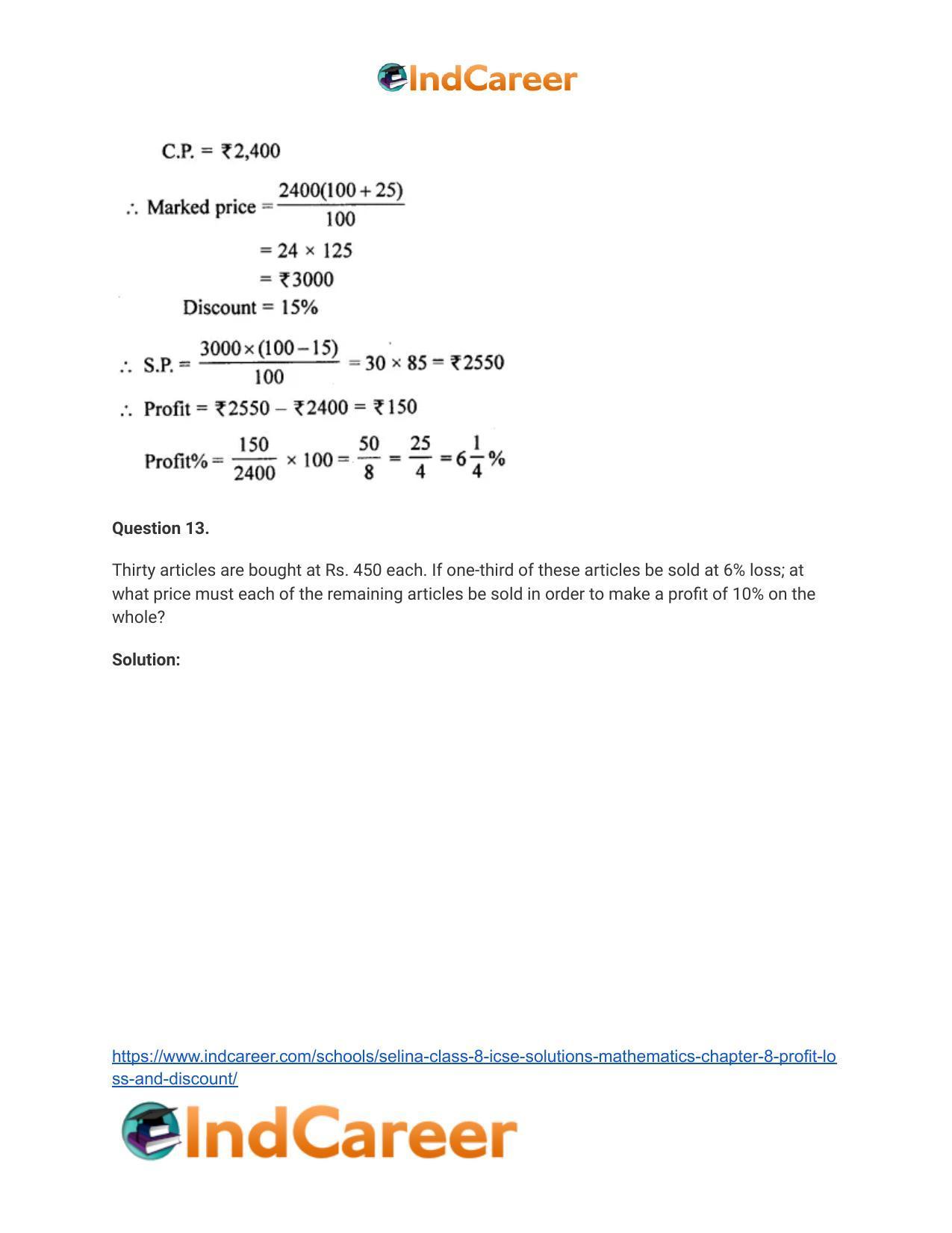 Selina Class 8 ICSE Solutions Mathematics : Chapter 8- Profit, Loss and Discount - Page 44