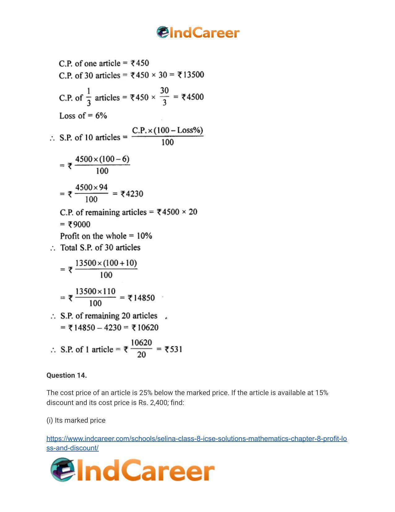 Selina Class 8 ICSE Solutions Mathematics : Chapter 8- Profit, Loss and Discount - Page 45