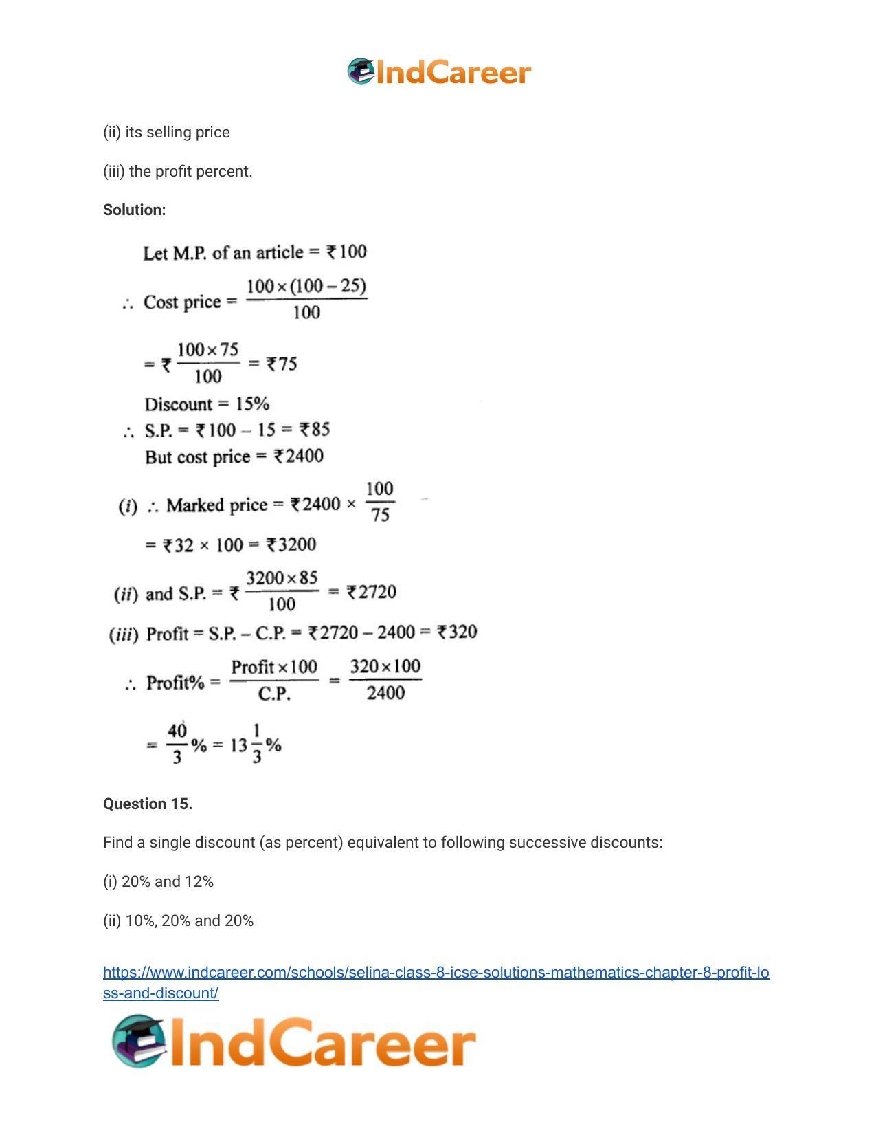 Selina Class 8 ICSE Solutions Mathematics : Chapter 8- Profit, Loss and Discount - Page 46