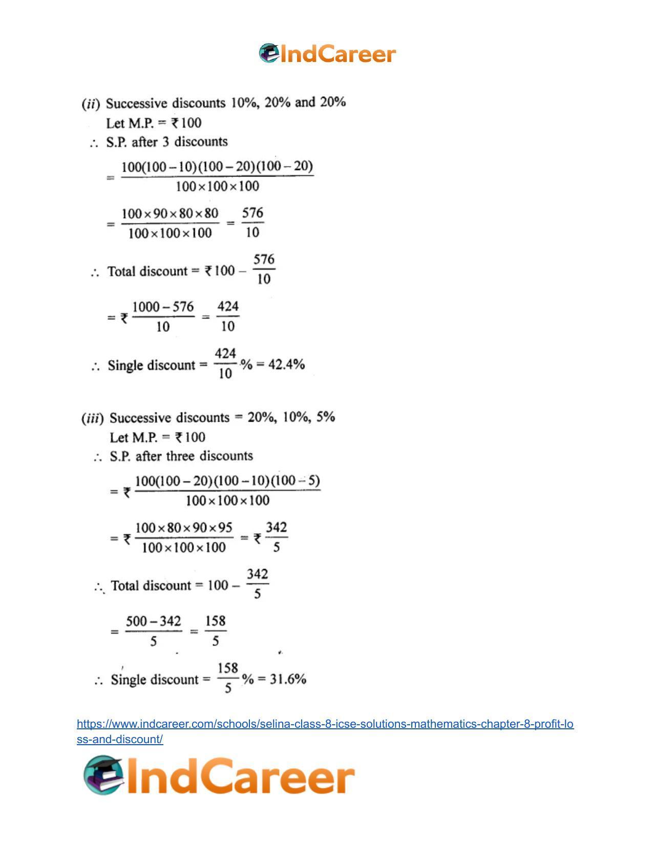 Selina Class 8 ICSE Solutions Mathematics : Chapter 8- Profit, Loss and Discount - Page 48