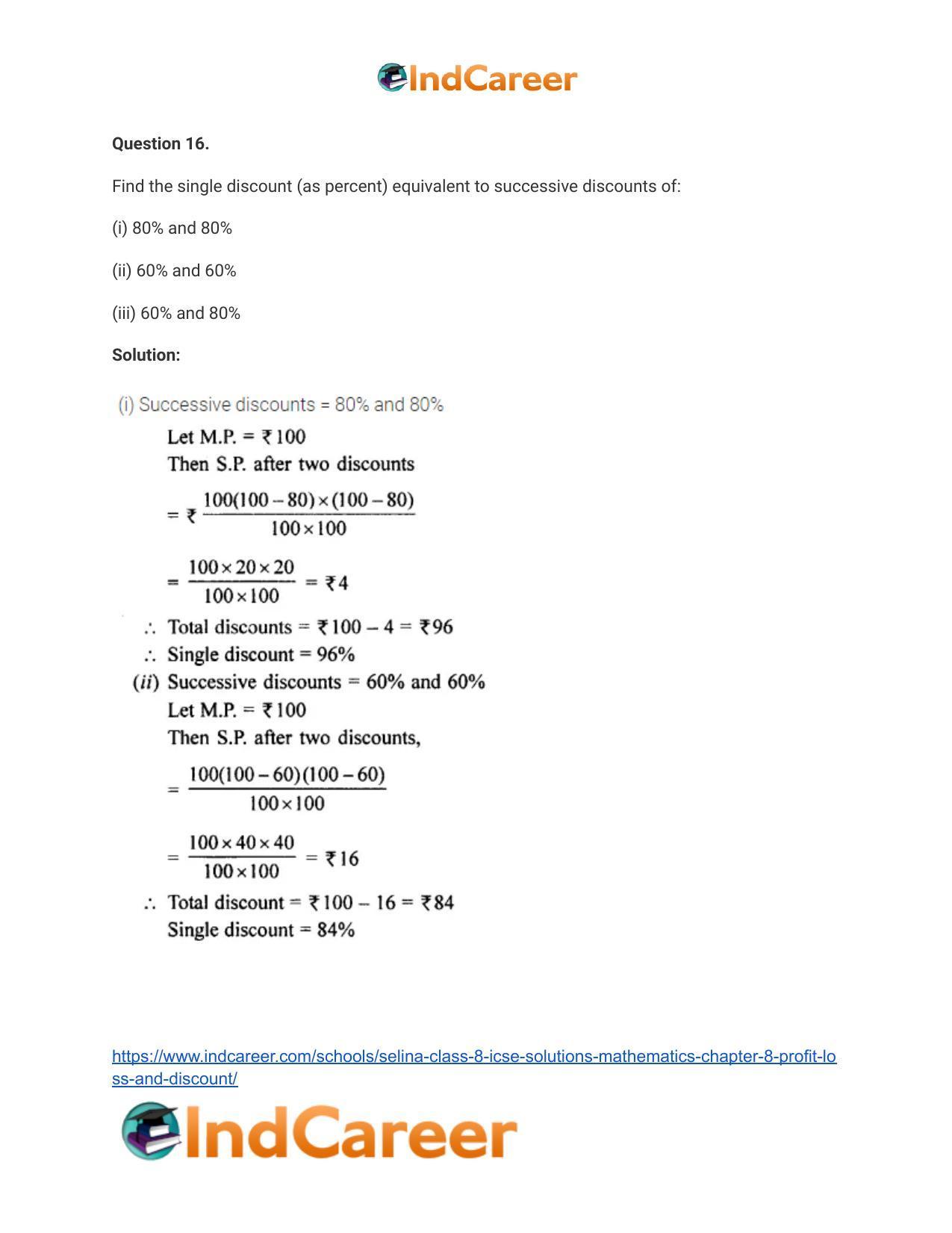 Selina Class 8 ICSE Solutions Mathematics : Chapter 8- Profit, Loss and Discount - Page 49