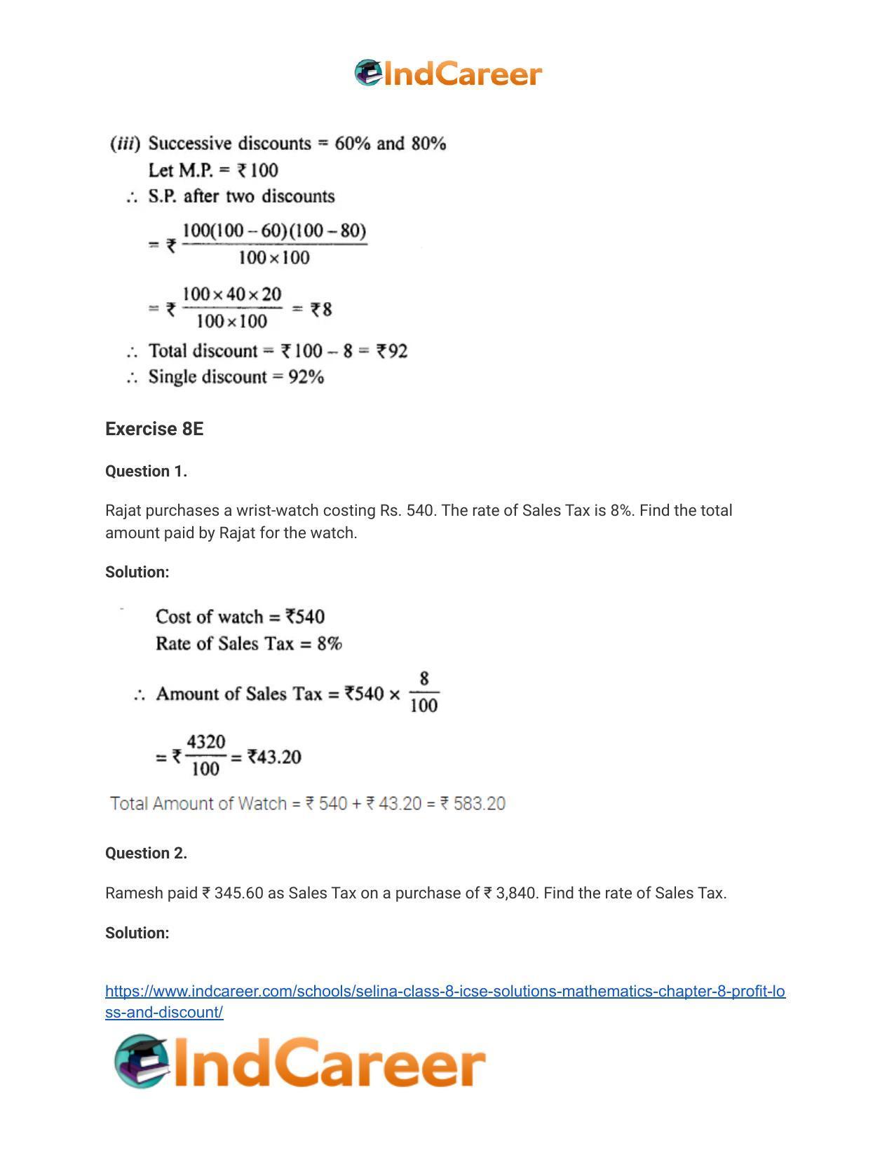 Selina Class 8 ICSE Solutions Mathematics : Chapter 8- Profit, Loss and Discount - Page 50