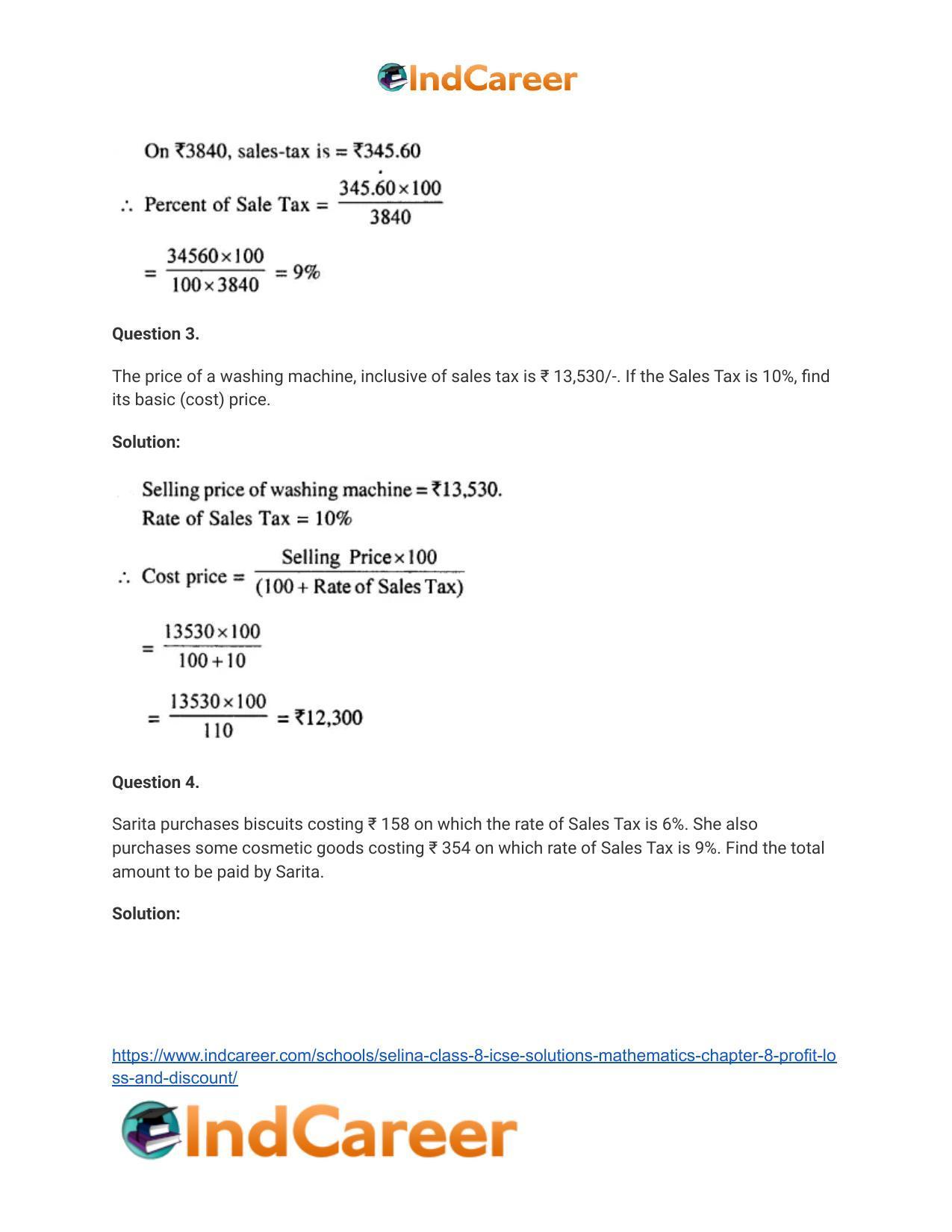 Selina Class 8 ICSE Solutions Mathematics : Chapter 8- Profit, Loss and Discount - Page 51