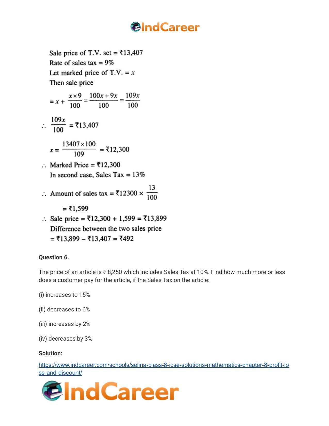 Selina Class 8 ICSE Solutions Mathematics : Chapter 8- Profit, Loss and Discount - Page 53