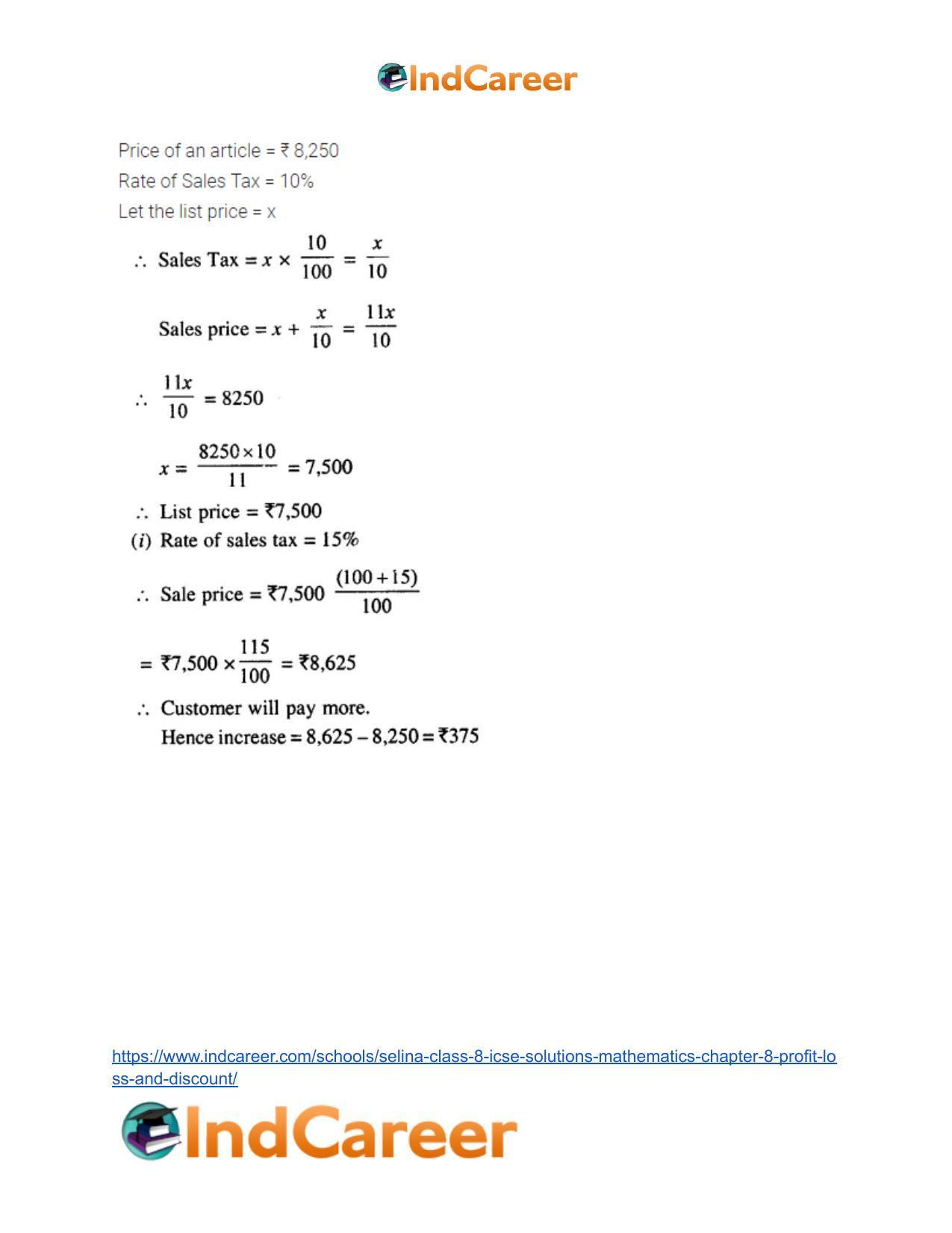 Selina Class 8 ICSE Solutions Mathematics : Chapter 8- Profit, Loss and Discount - Page 54
