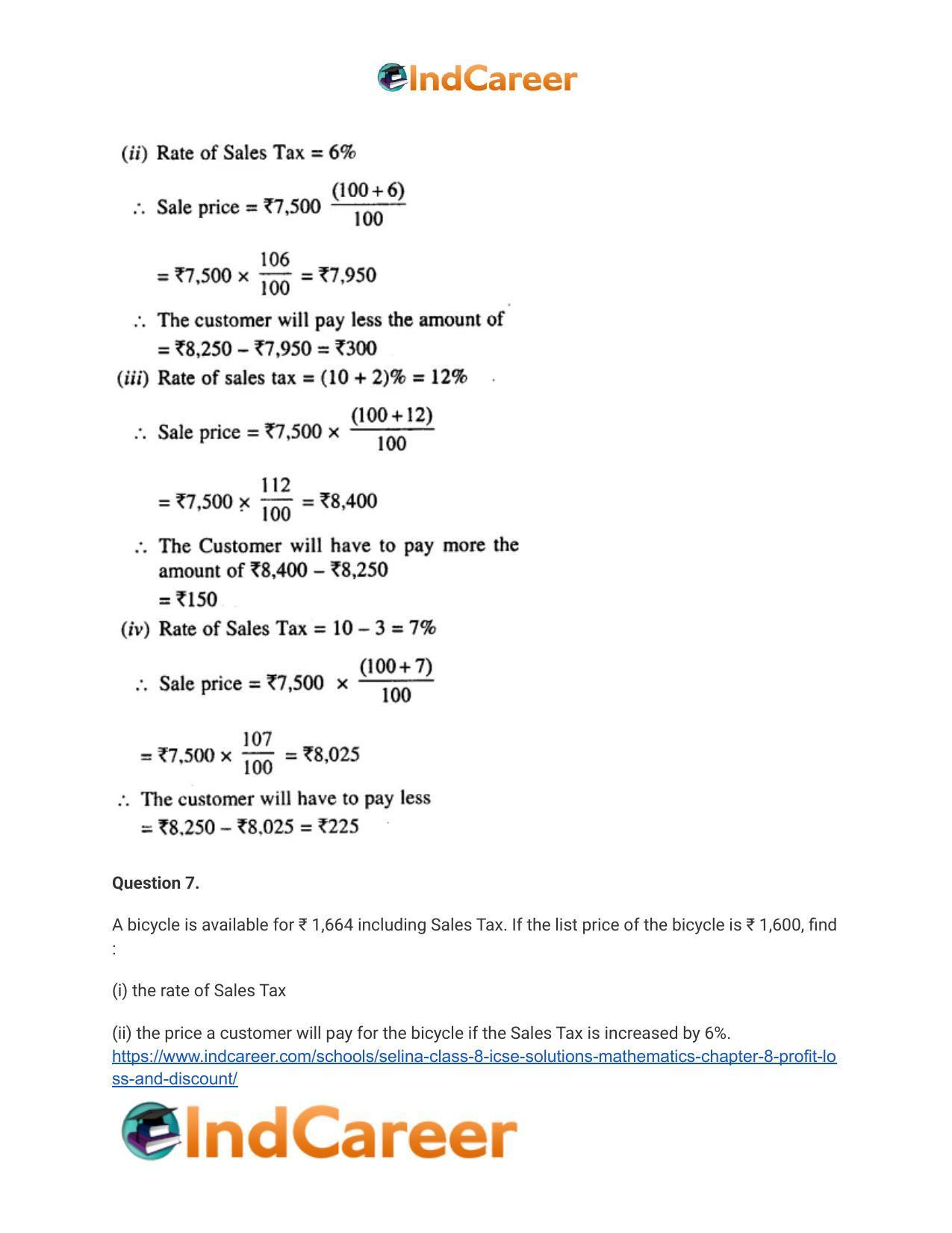 Selina Class 8 ICSE Solutions Mathematics : Chapter 8- Profit, Loss and Discount - Page 55