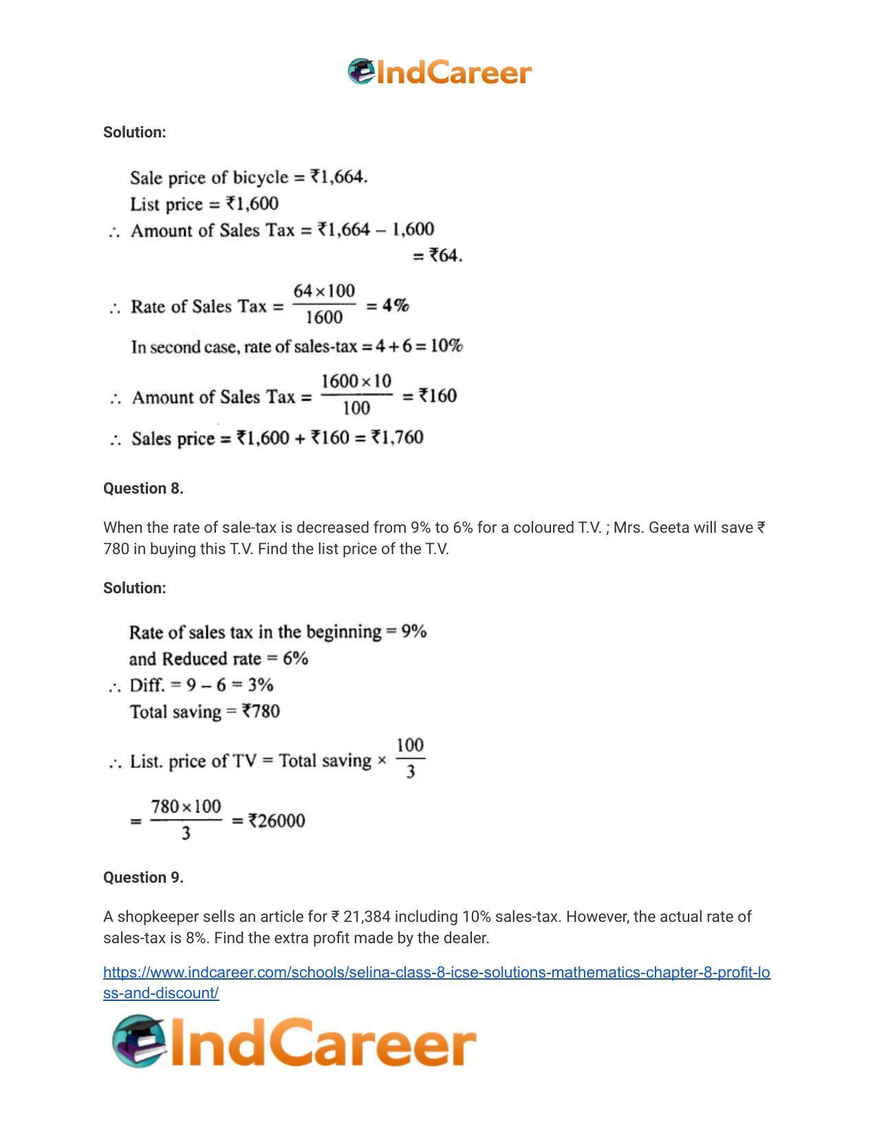 Selina Class 8 ICSE Solutions Mathematics : Chapter 8- Profit, Loss and Discount - Page 56
