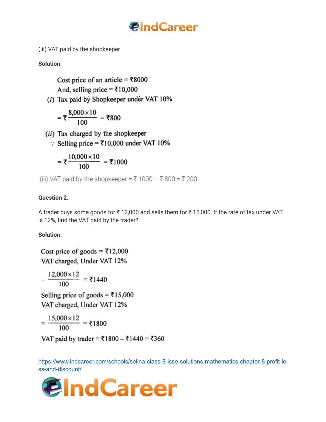 Selina Class 8 ICSE Solutions Mathematics : Chapter 8- Profit, Loss and Discount - Page 58