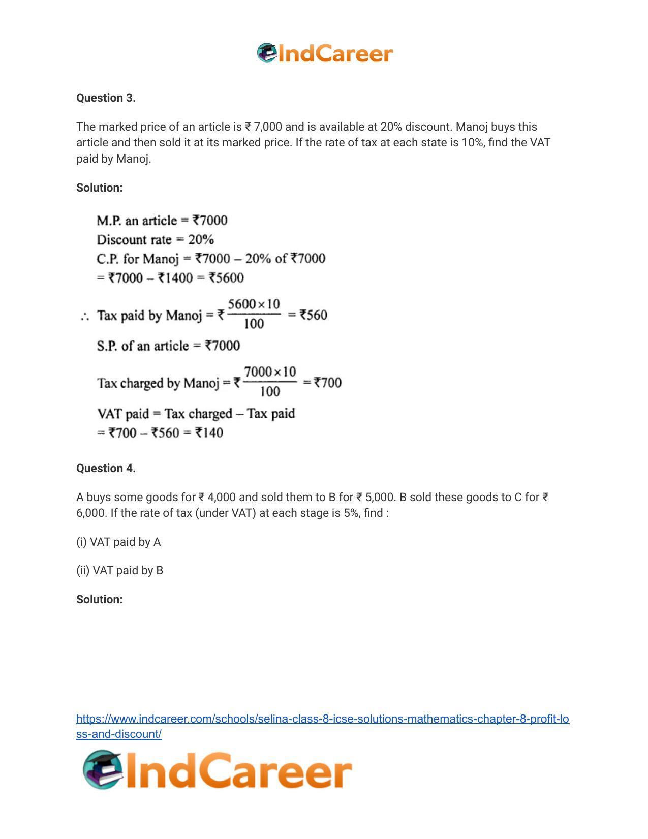 Selina Class 8 ICSE Solutions Mathematics : Chapter 8- Profit, Loss and Discount - Page 59