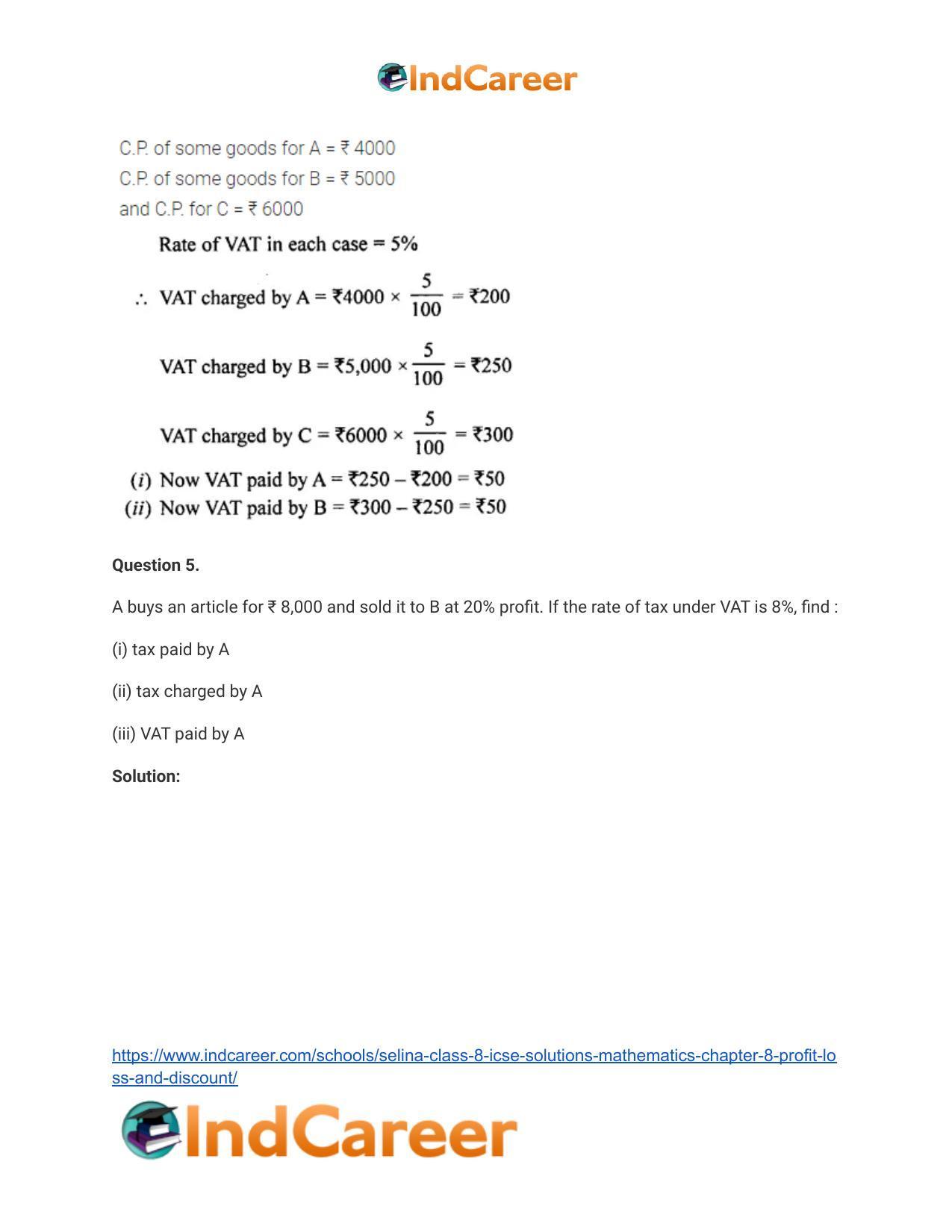 Selina Class 8 ICSE Solutions Mathematics : Chapter 8- Profit, Loss and Discount - Page 60