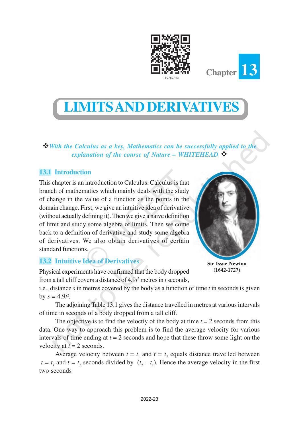 NCERT Book for Class 11 Maths Chapter 13 Limits and Derivatives - Page 1