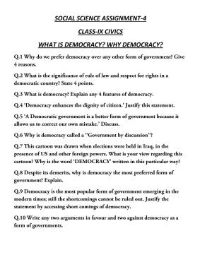 CBSE Worksheets for Class 9 Social Science What Is Democracy Assignment