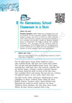 NCERT Book for Class 12 English Chapter 2 An Elementary School Classroom In a Slum
