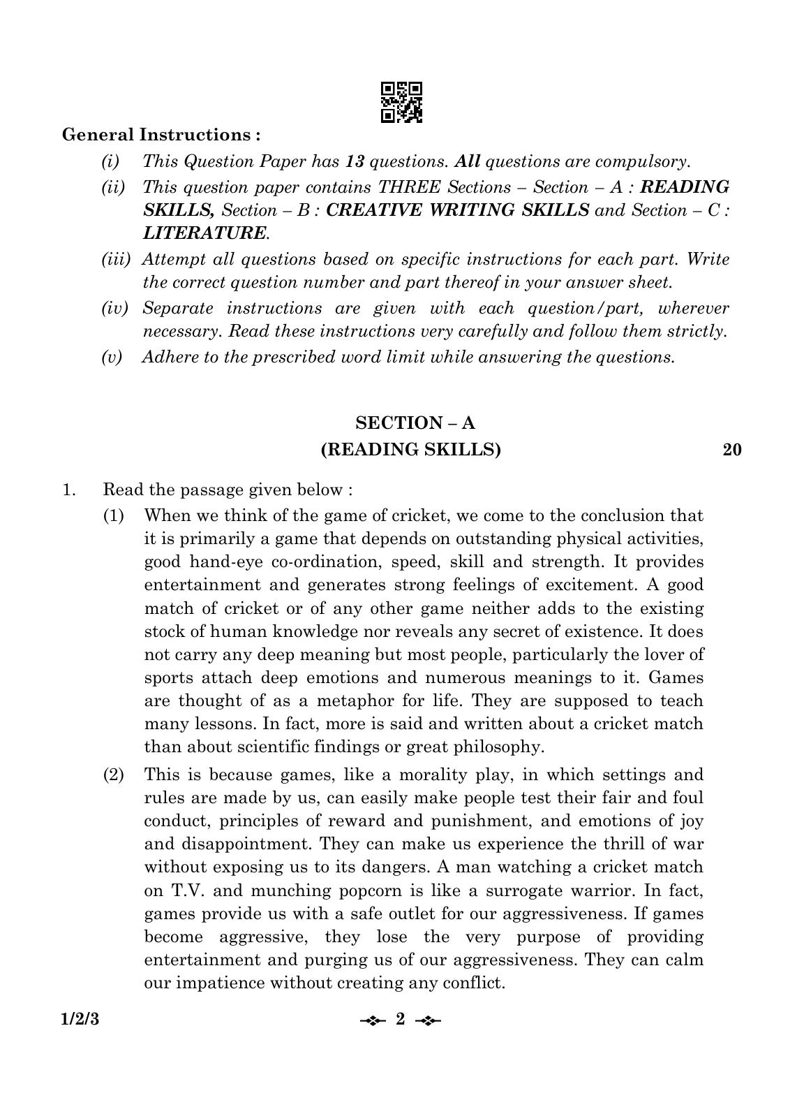 CBSE Class 12 1-2-3 English Core 2023 Question Paper - Page 2