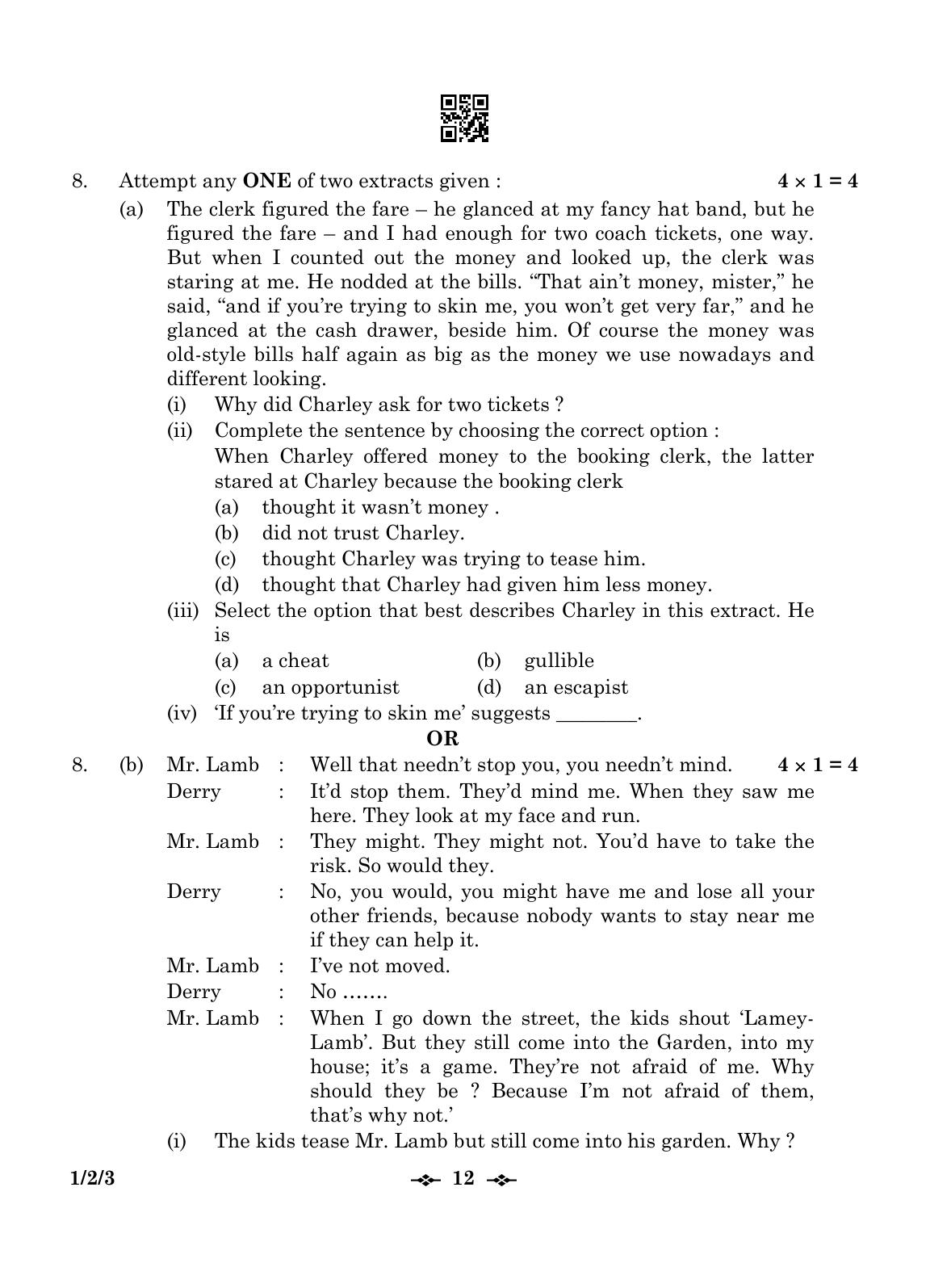 CBSE Class 12 1-2-3 English Core 2023 Question Paper - Page 12