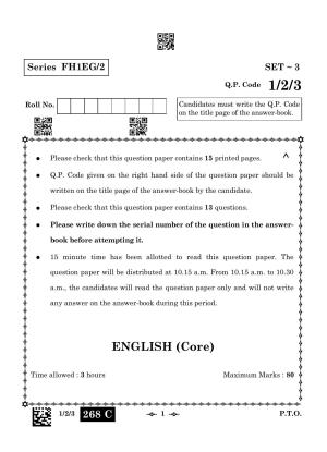 CBSE Class 12 1-2-3 English Core 2023 Question Paper