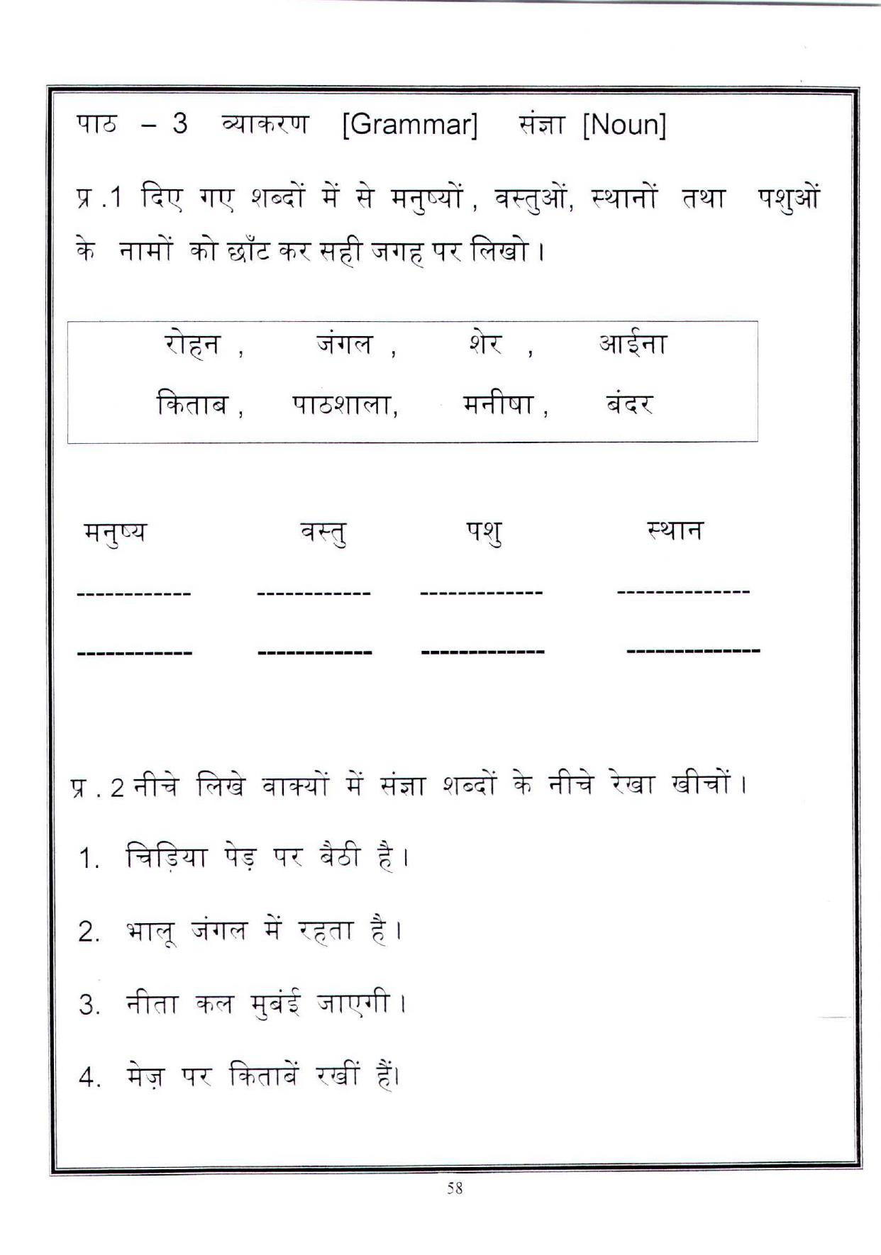 Worksheets for Class 2 Hindi Assignment 55 Grammer and Noun - Page 1