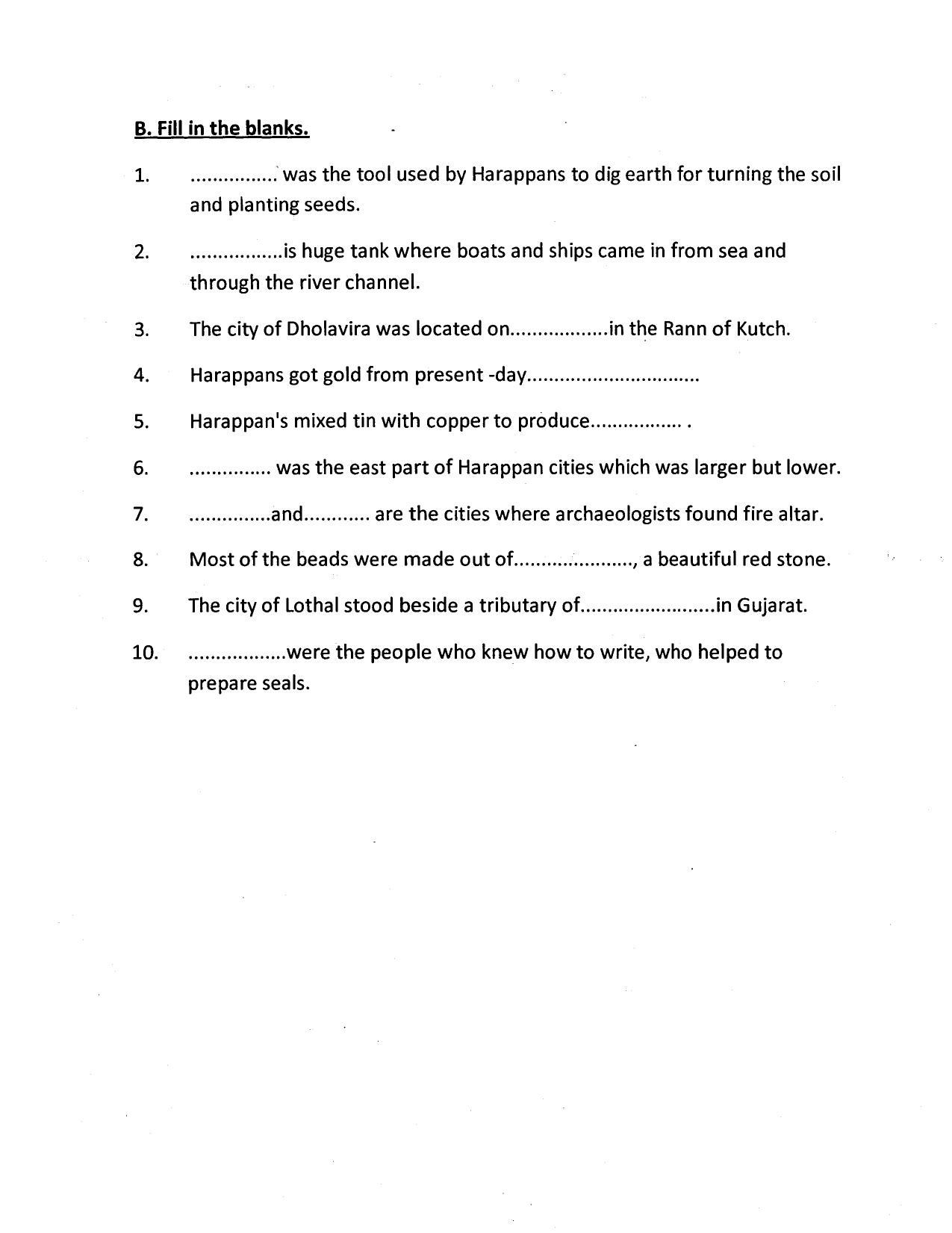 CBSE Worksheets for Class 6 Social Science In the Earliest Cities Assignment 1 - Page 2
