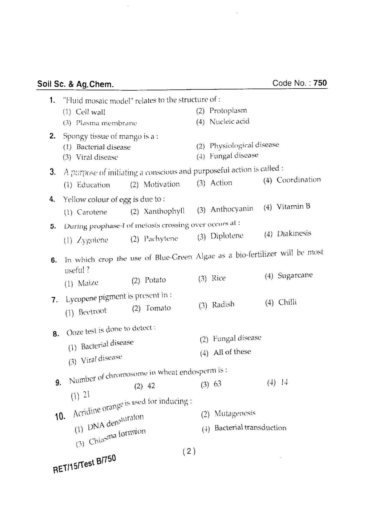 BHU RET SOIL SCIENCE & AGRICULTURAL CHEMISTRY 2015 Question Paper - Page 4
