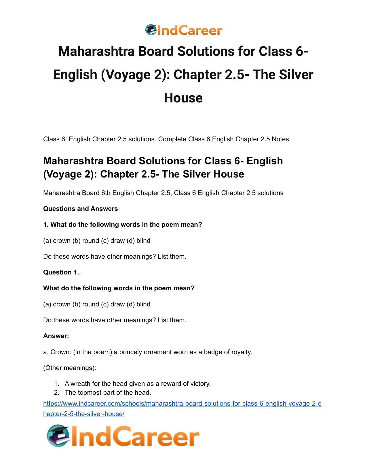 Maharashtra Board Solutions for Class 6- English (Voyage 2): Chapter 2.5- The Silver House - Page 2