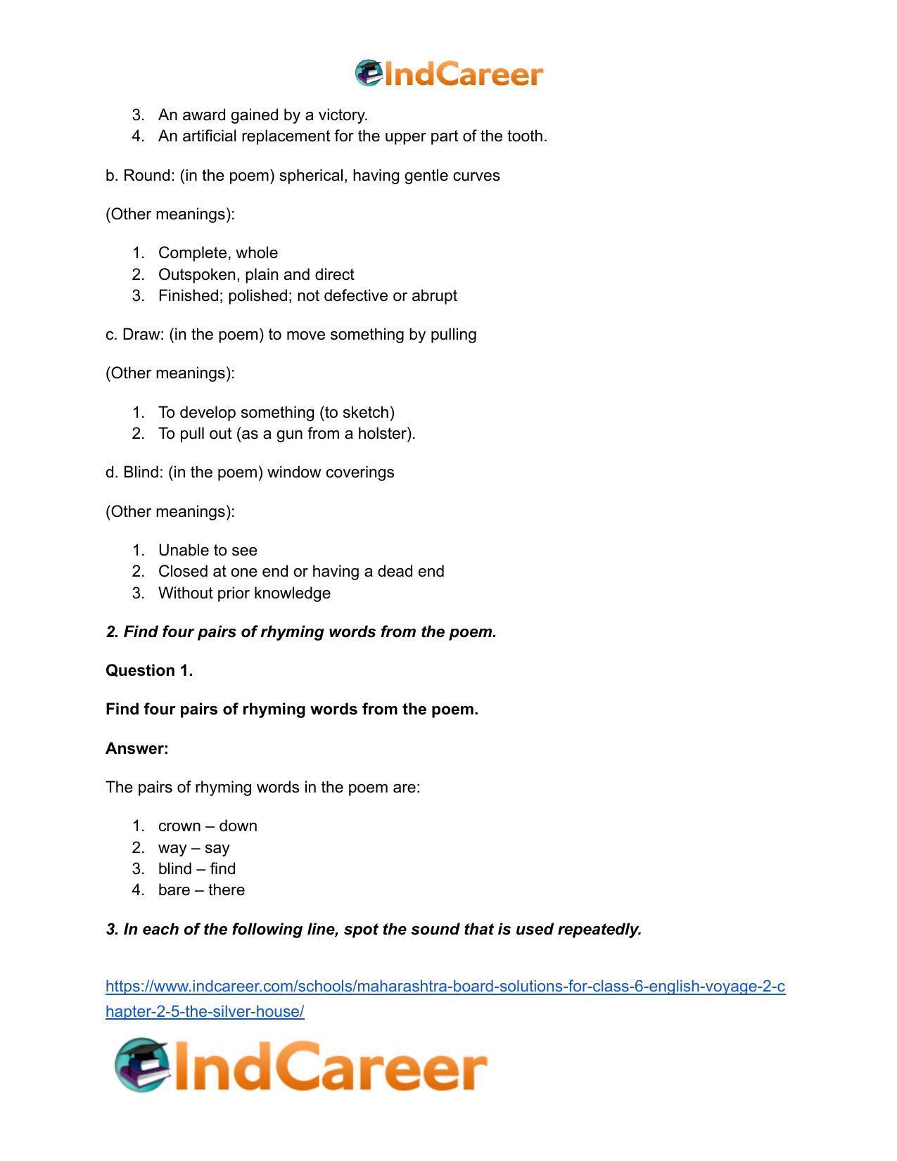 Maharashtra Board Solutions for Class 6- English (Voyage 2): Chapter 2.5- The Silver House - Page 3