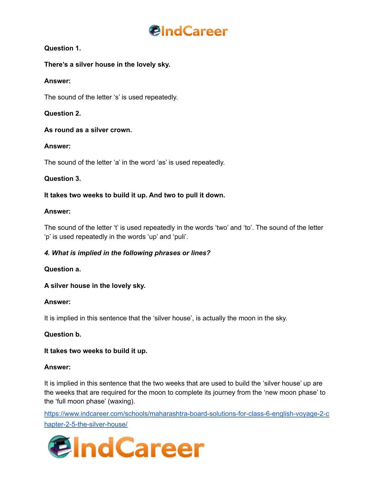 Maharashtra Board Solutions for Class 6- English (Voyage 2): Chapter 2.5- The Silver House - Page 4