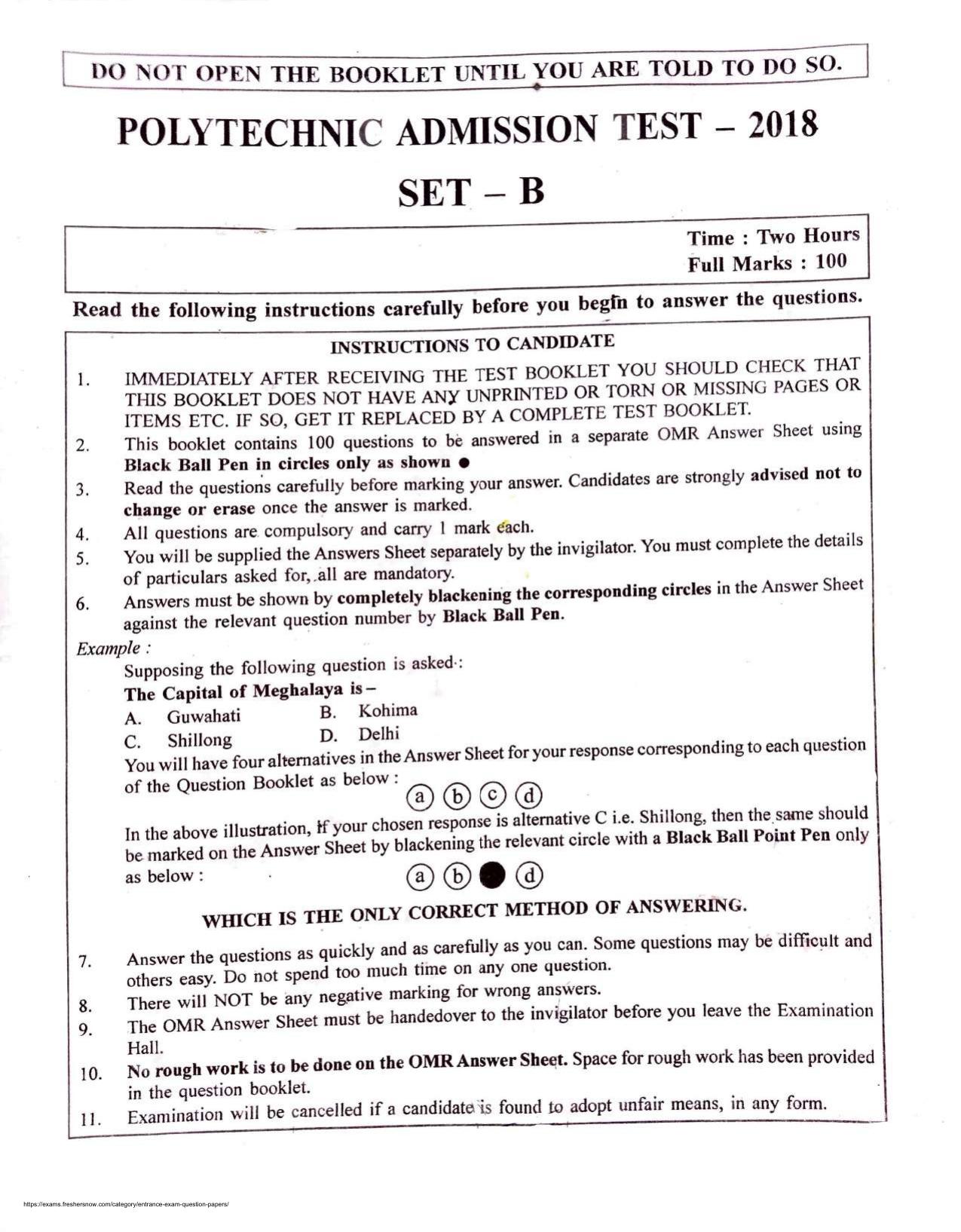 Assam PAT 2018 Question Papers - Page 1