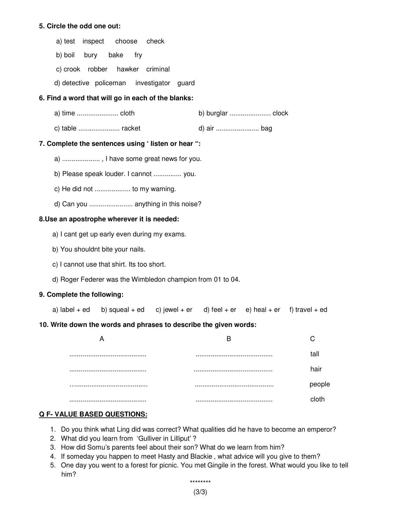 Worksheet for Class 5 English Assignment 49 - Page 3