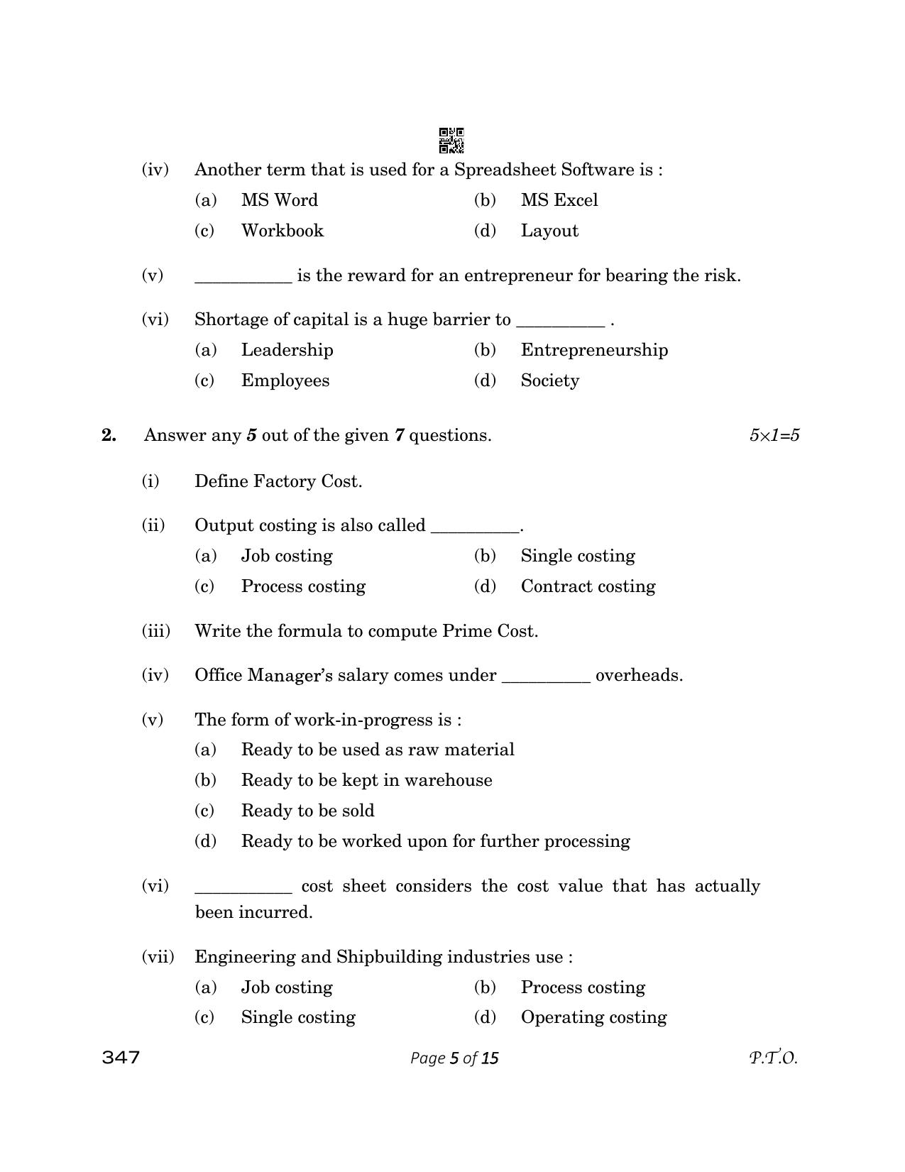 CBSE Class 12 347_Cost Accounting 2023 Question Paper - Page 5