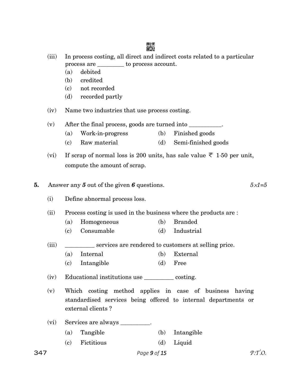 CBSE Class 12 347_Cost Accounting 2023 Question Paper - Page 9