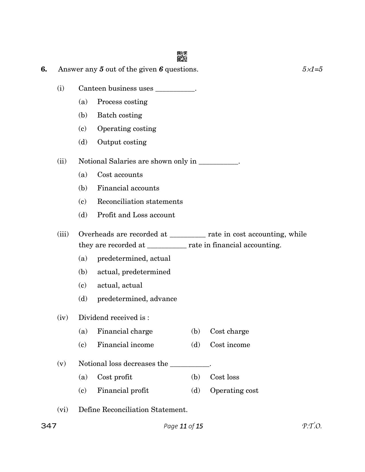 CBSE Class 12 347_Cost Accounting 2023 Question Paper - Page 11