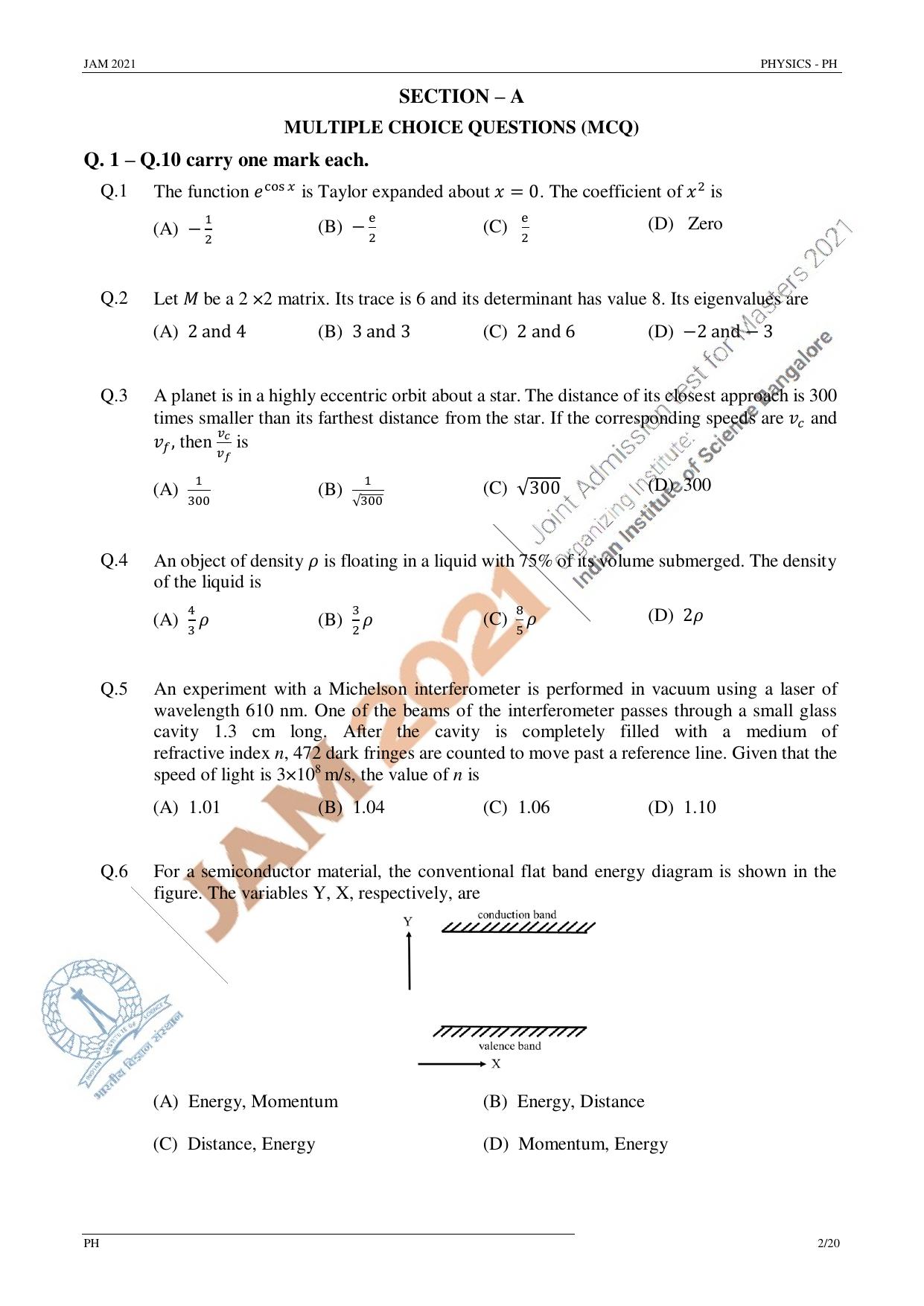 JAM 2021: PH Question Paper - Page 2