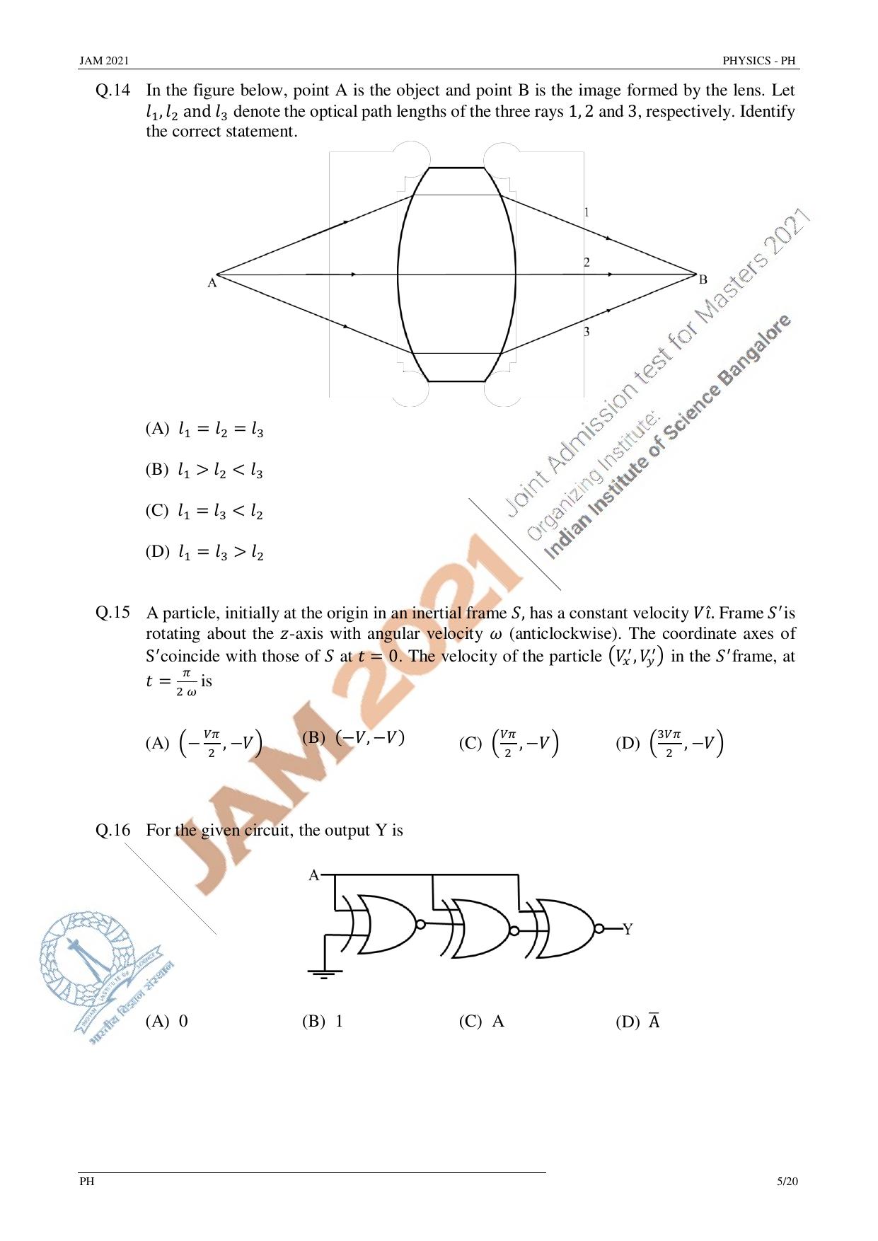 JAM 2021: PH Question Paper - Page 5