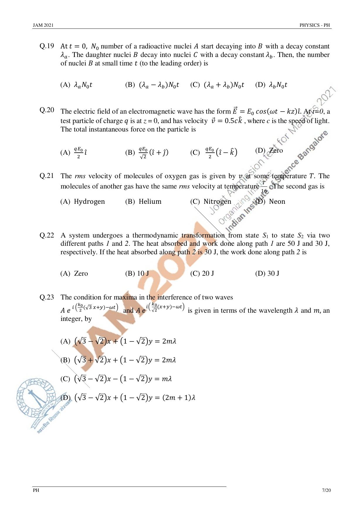 JAM 2021: PH Question Paper - Page 7