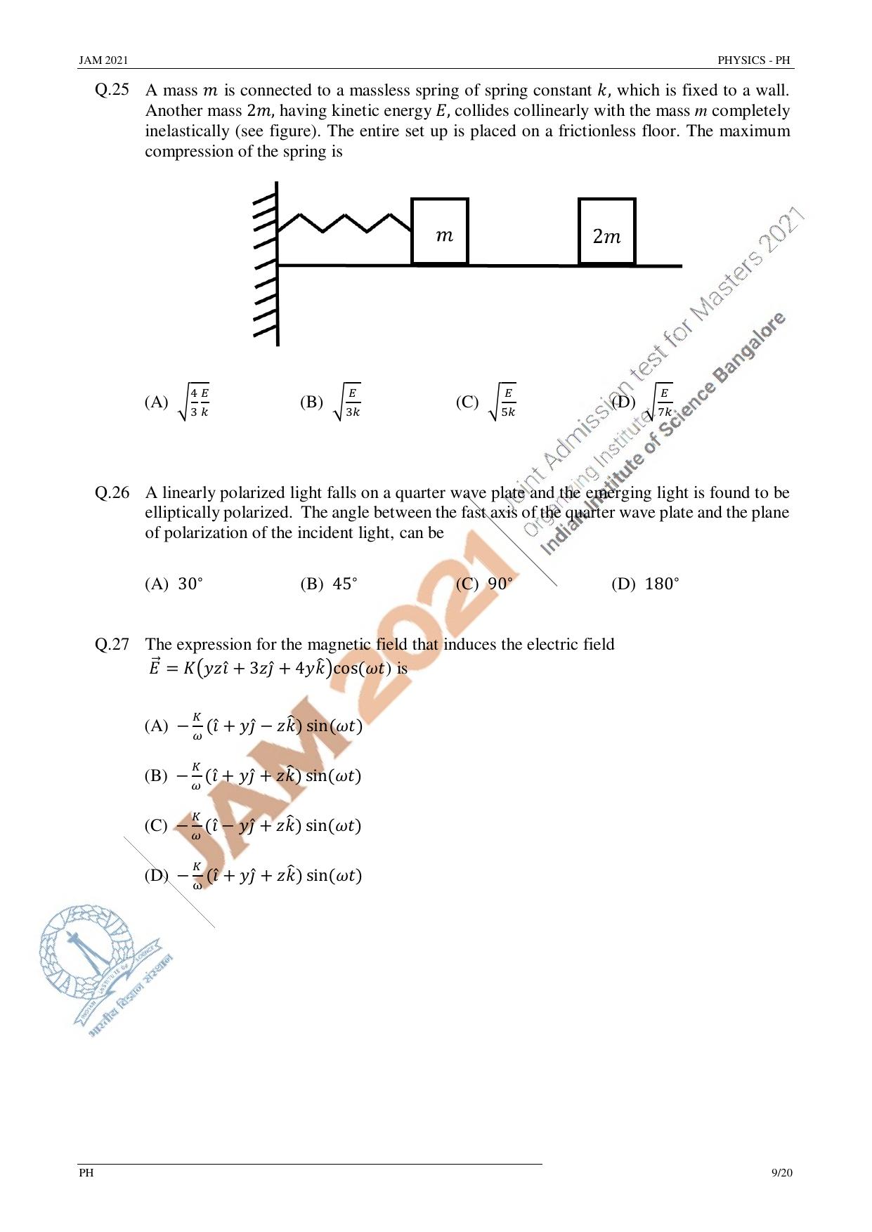 JAM 2021: PH Question Paper - Page 9