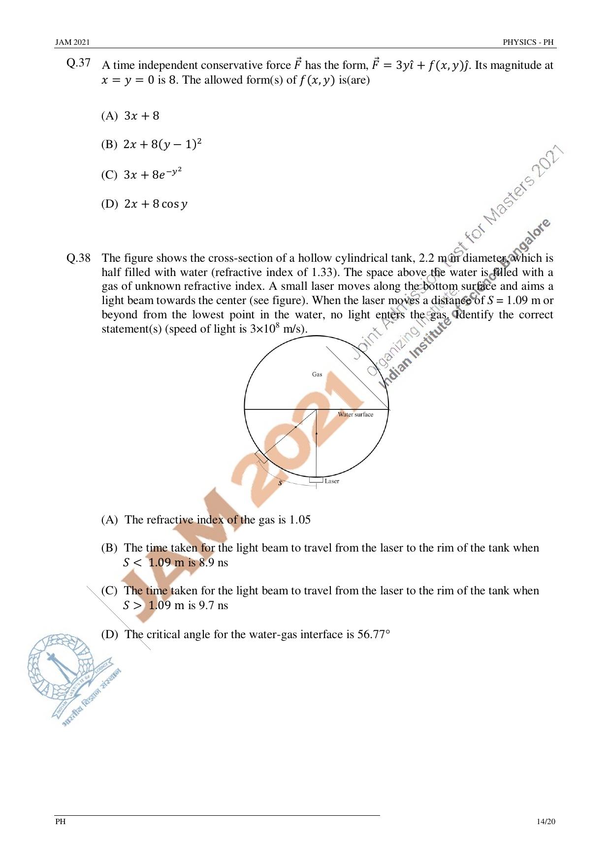 JAM 2021: PH Question Paper - Page 14
