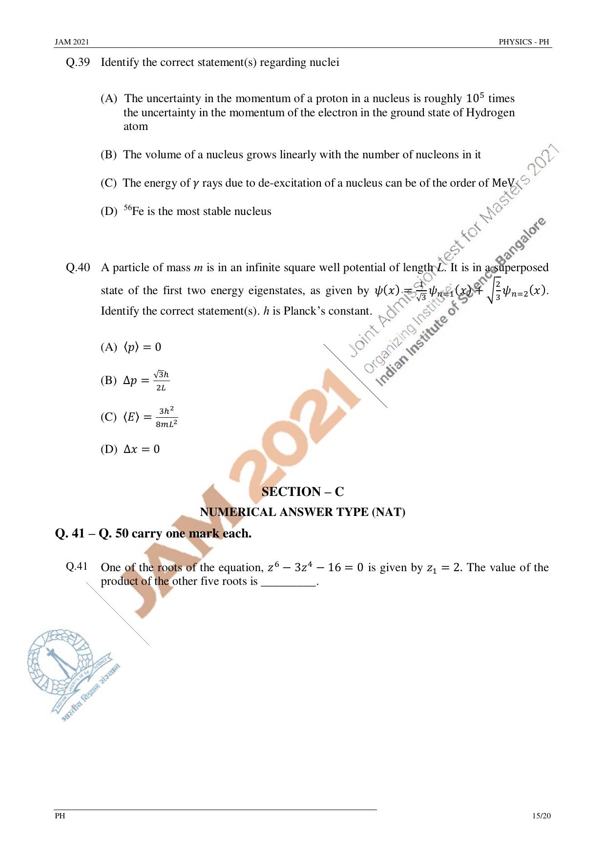 JAM 2021: PH Question Paper - Page 15