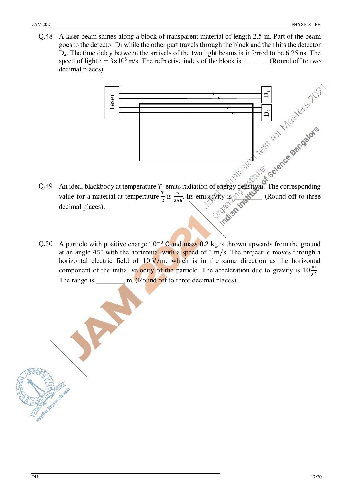 JAM 2021: PH Question Paper - Page 17