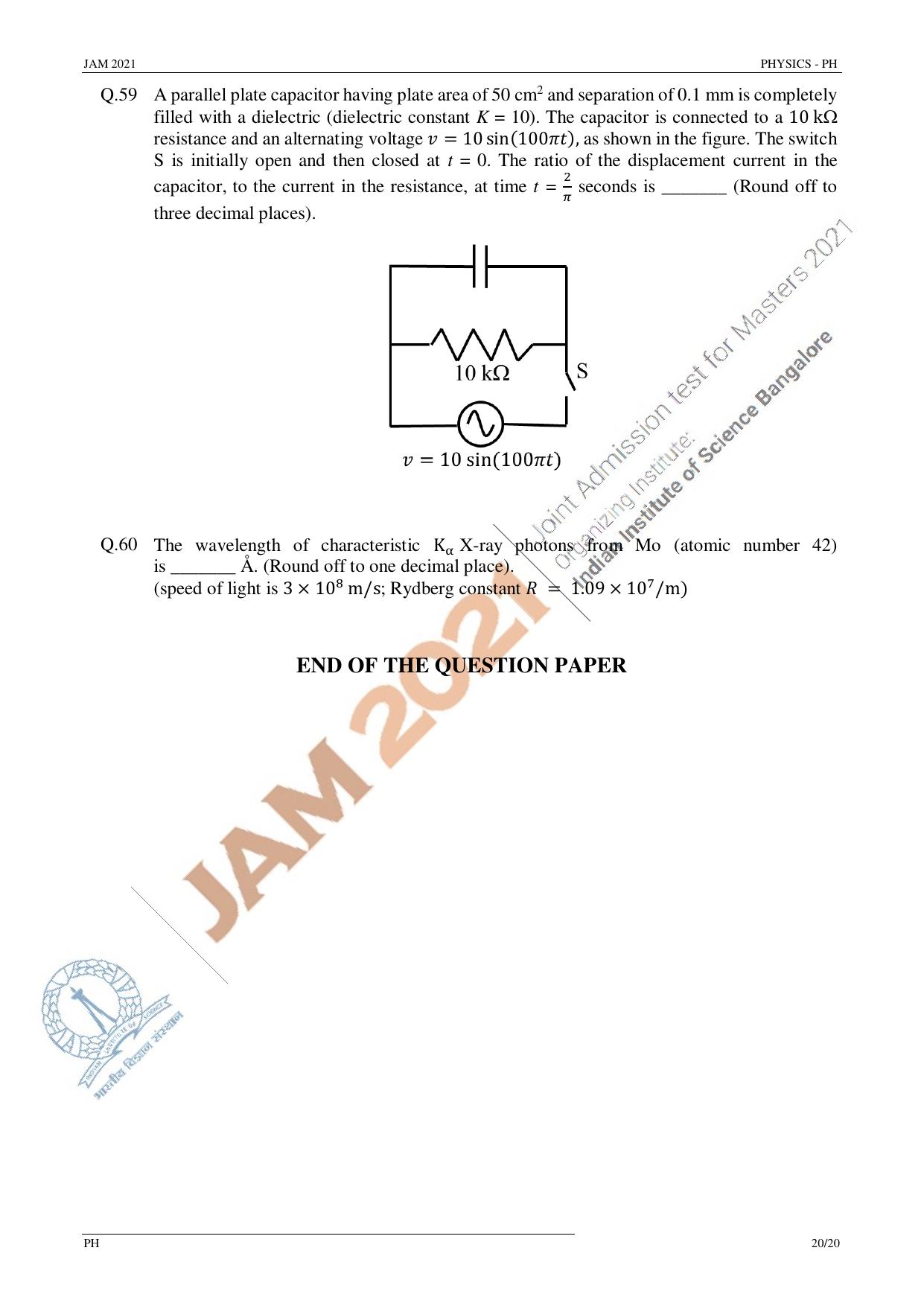 JAM 2021: PH Question Paper - Page 20