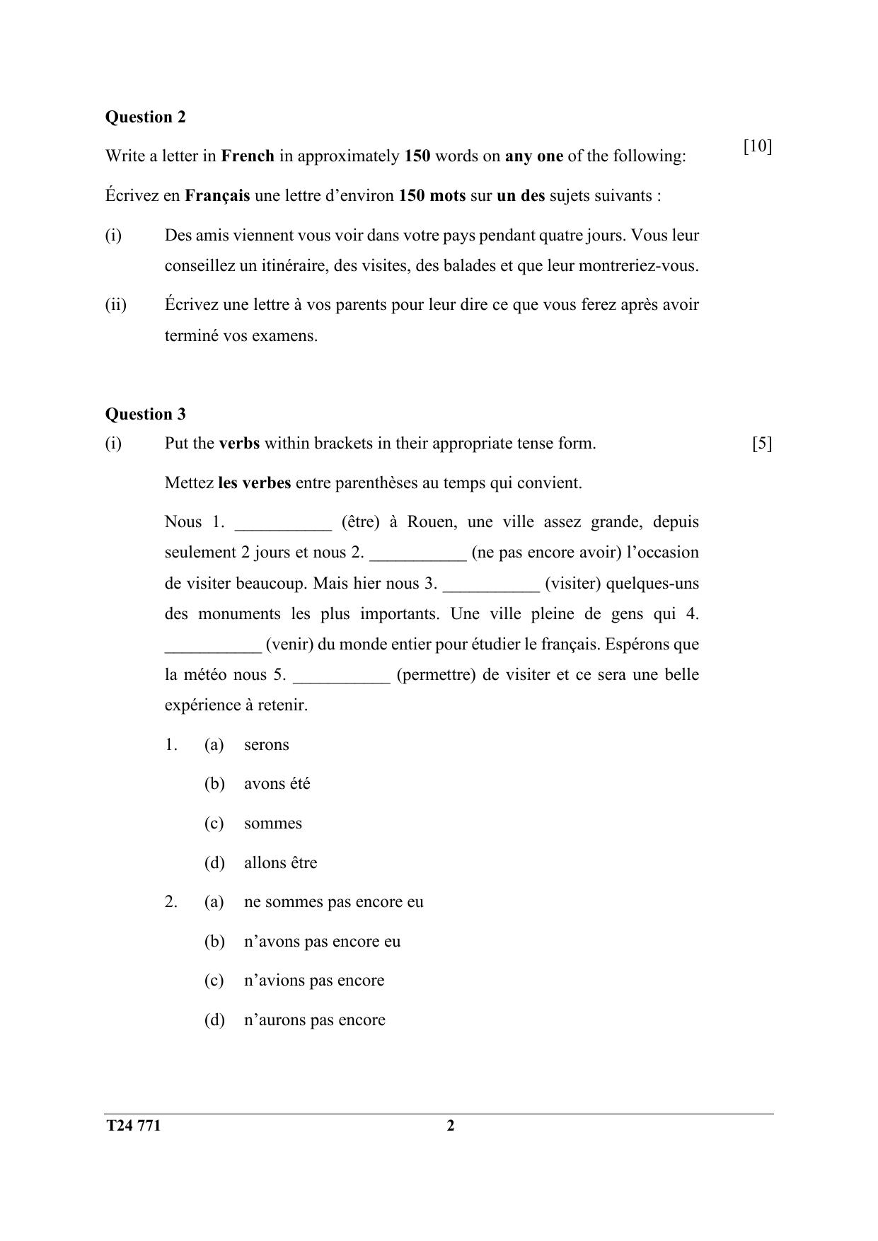 ICSE Class 10 French 2024 Question Paper - Page 2