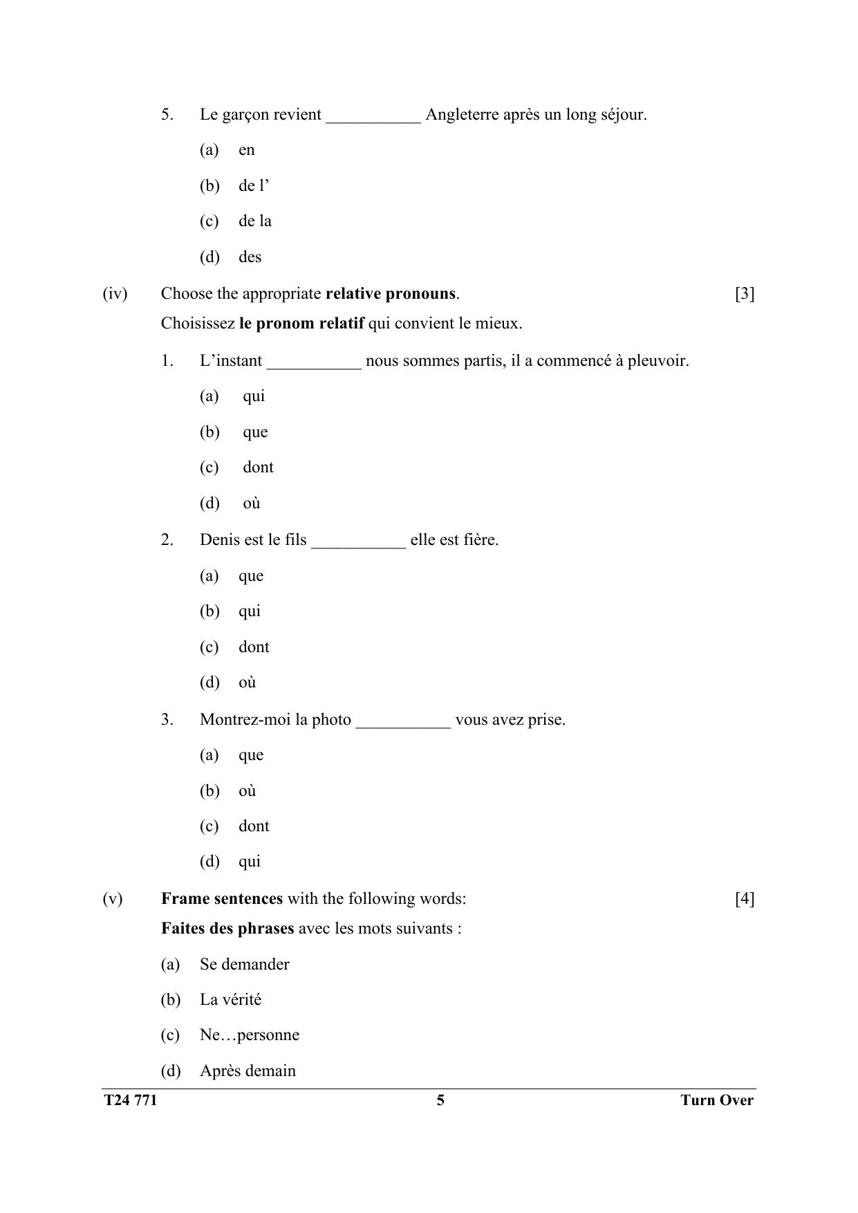ICSE Class 10 French 2024 Question Paper - Page 5