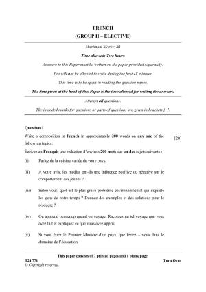 ICSE Class 10 French 2024 Question Paper