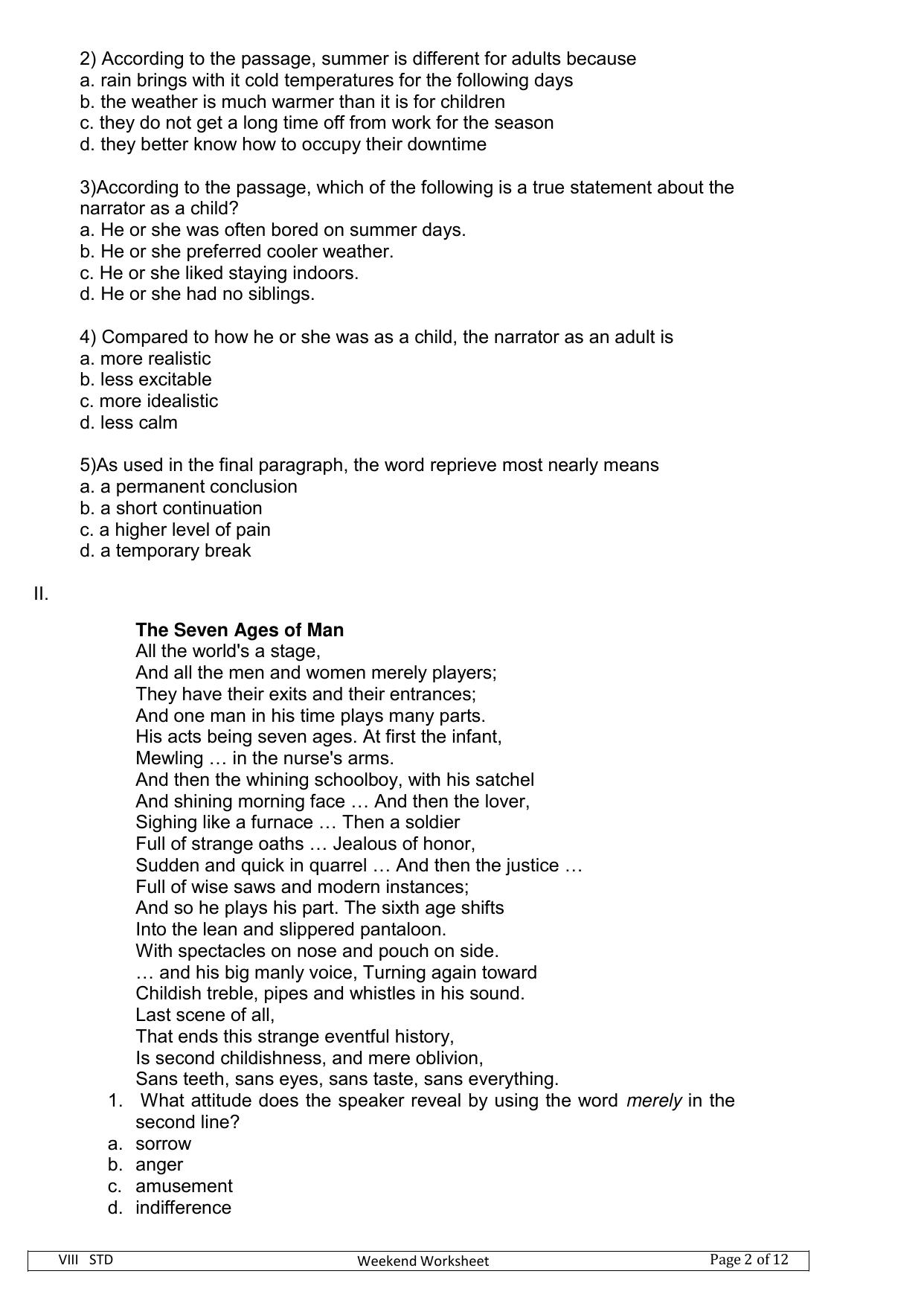 CBSE Class 8 English Worksheet Passage Assignment 2 - Page 2