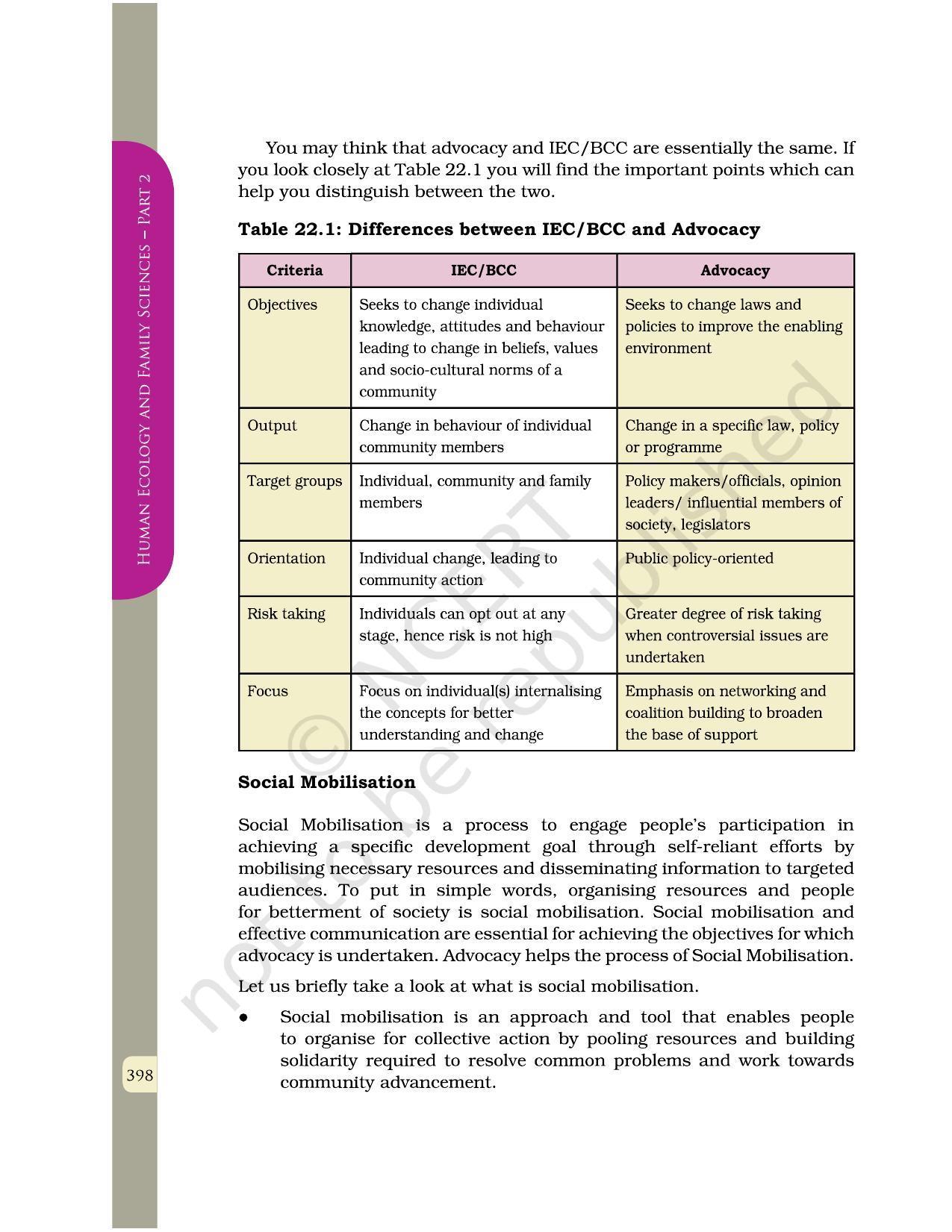 NCERT Book for Class 12 Home Science (Part -II) Chapter 22 Advocacy - Page 5