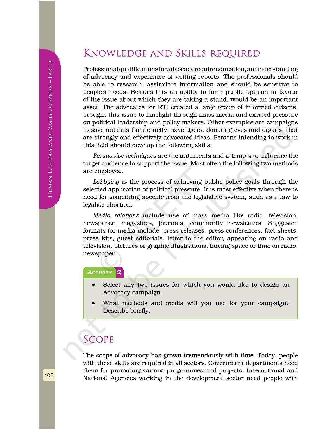 NCERT Book for Class 12 Home Science (Part -II) Chapter 22 Advocacy - Page 7